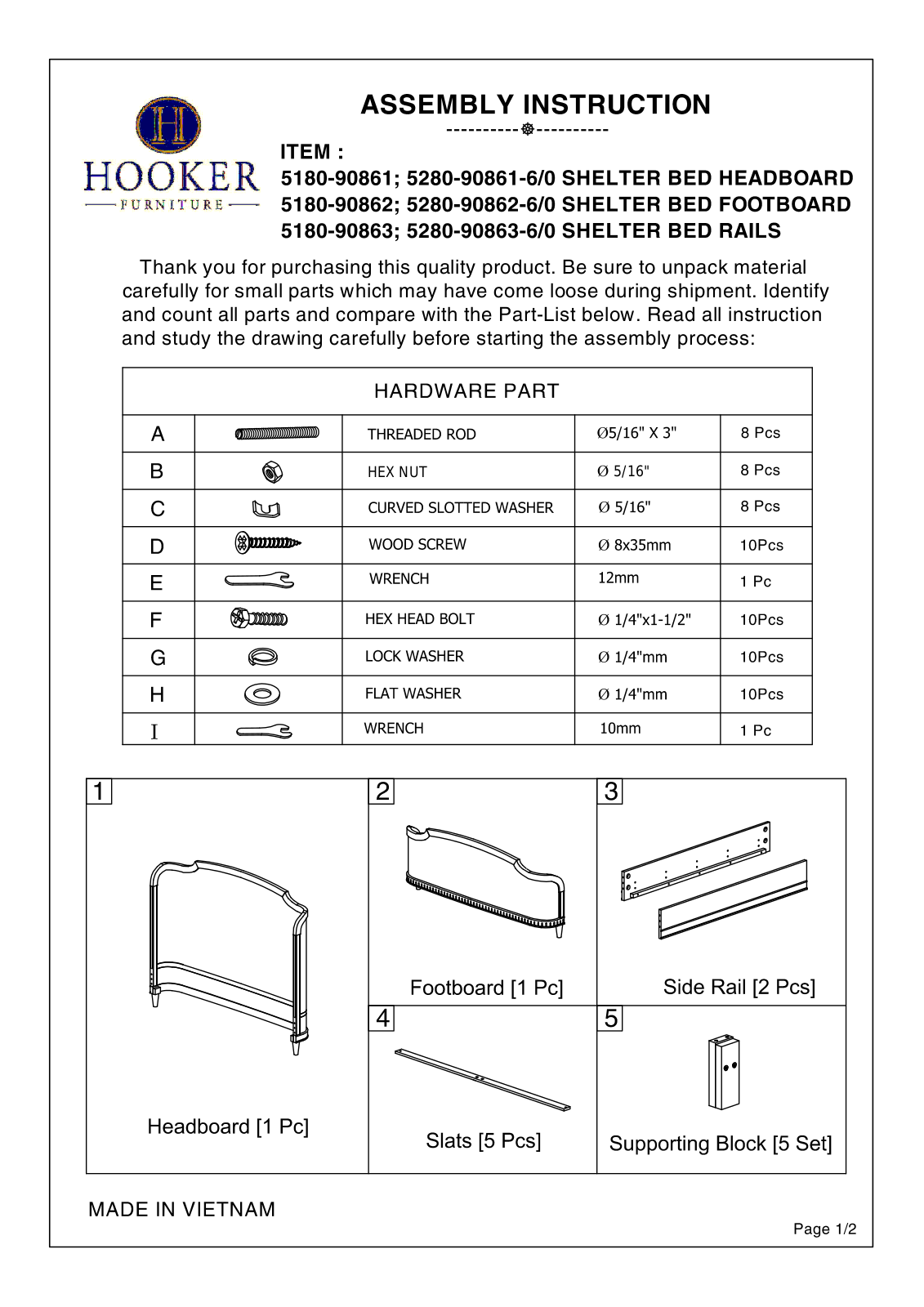 Hooker Furniture 5180908BED Assembly Guide