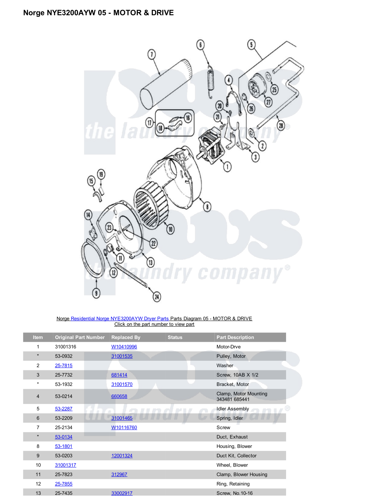 Norge NYE3200AYW Parts Diagram