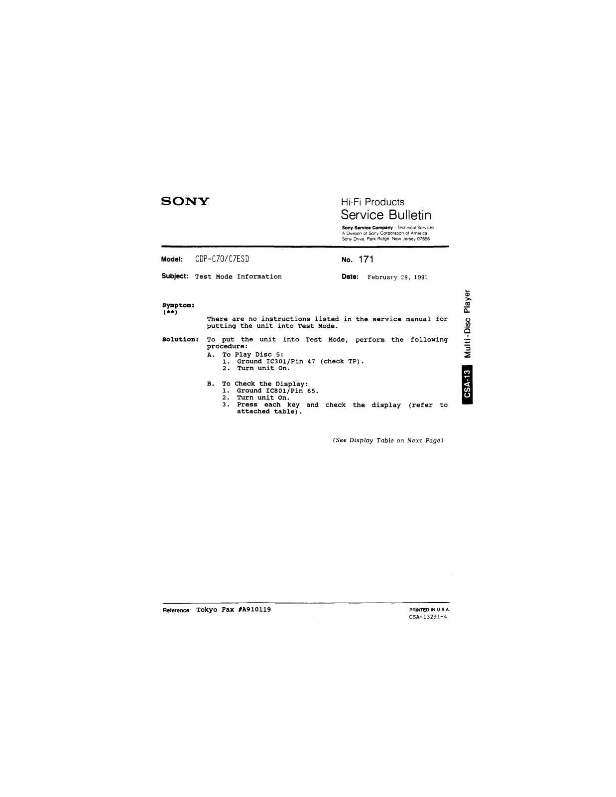 Sony CDP-C70, CDP-C7ESD Service Manual