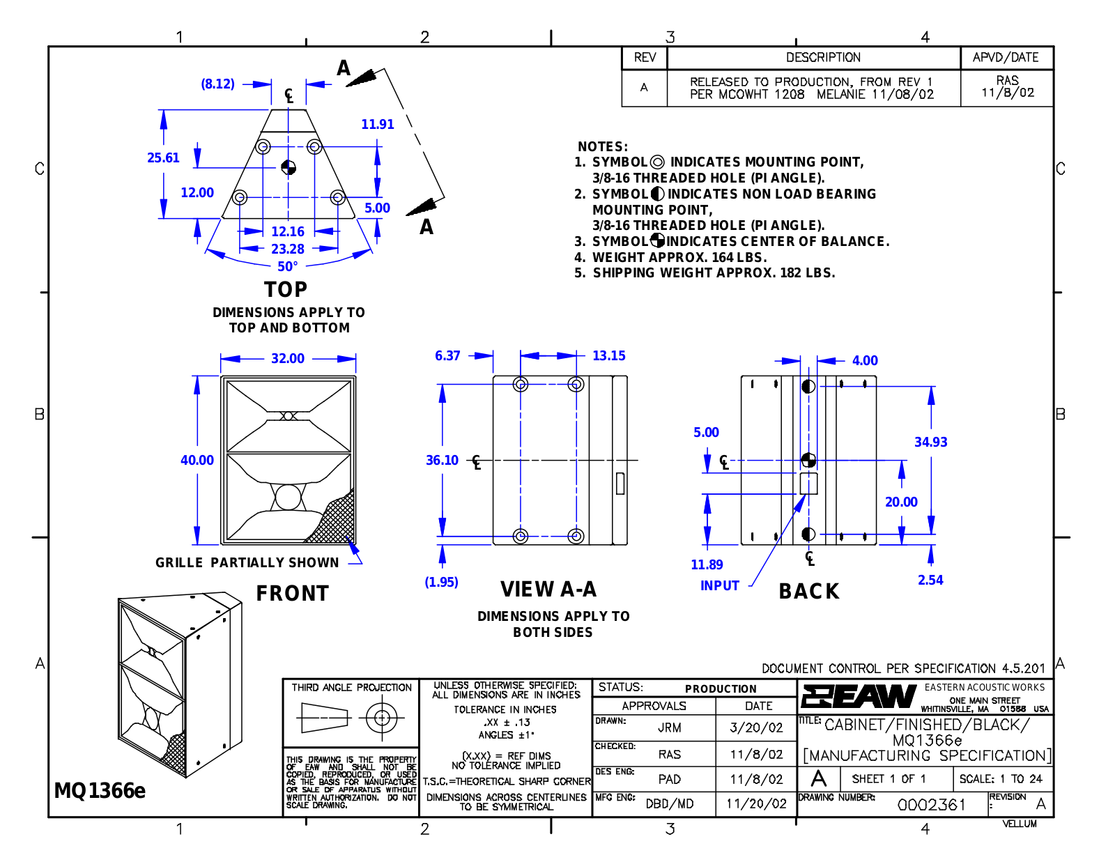 Eaw MQ1366E DIMENSIONS