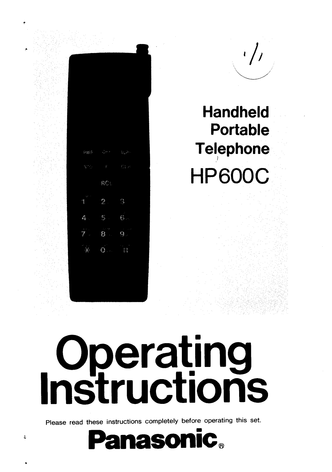 Panasonic hp600c Operation Manual