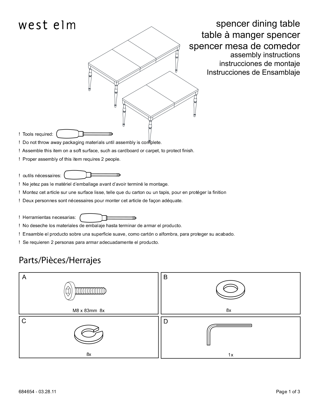 West Elm Spencer Dining Table Assembly Instruction