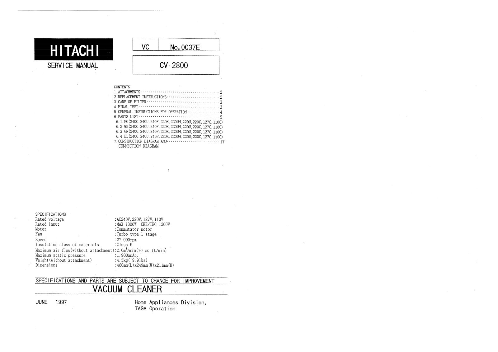 Hitachi CV-2800 Service Manual