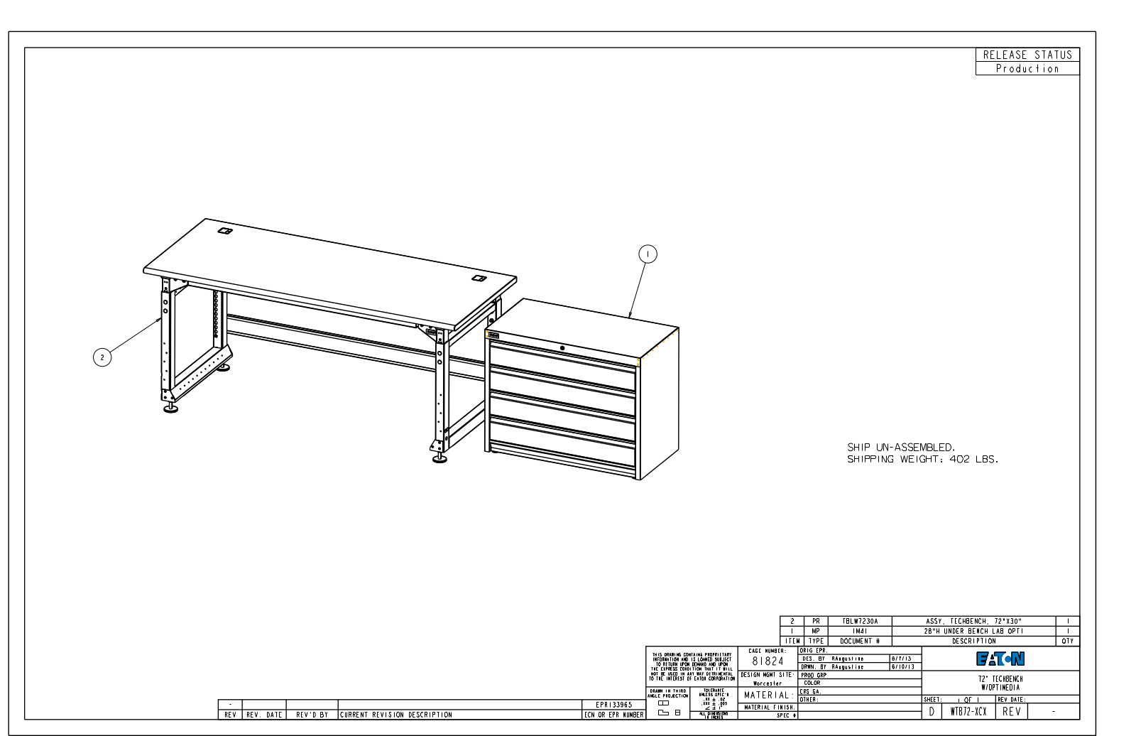 Eaton Benches By Wright Line WTB72-XCX Dimensional Sheet