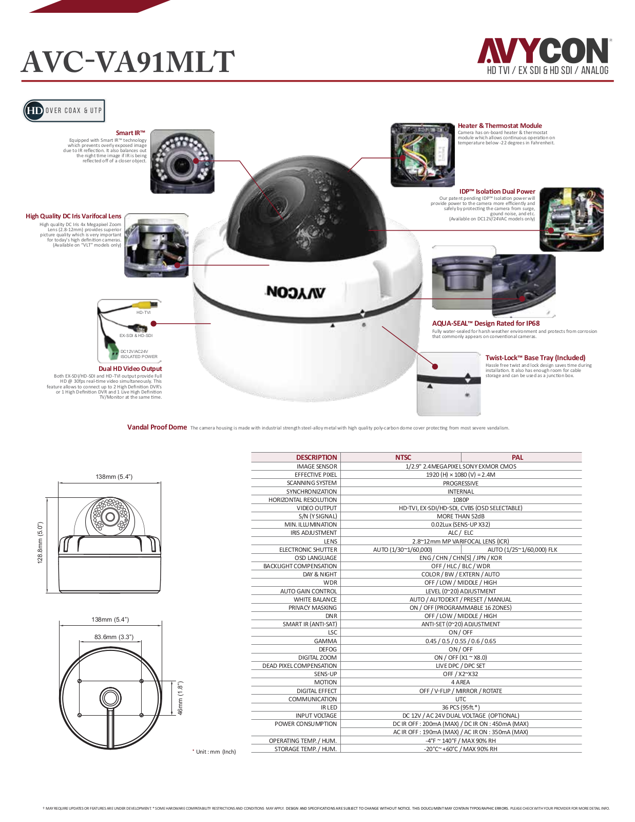 Avycon AVC-VA91MLT Specsheet