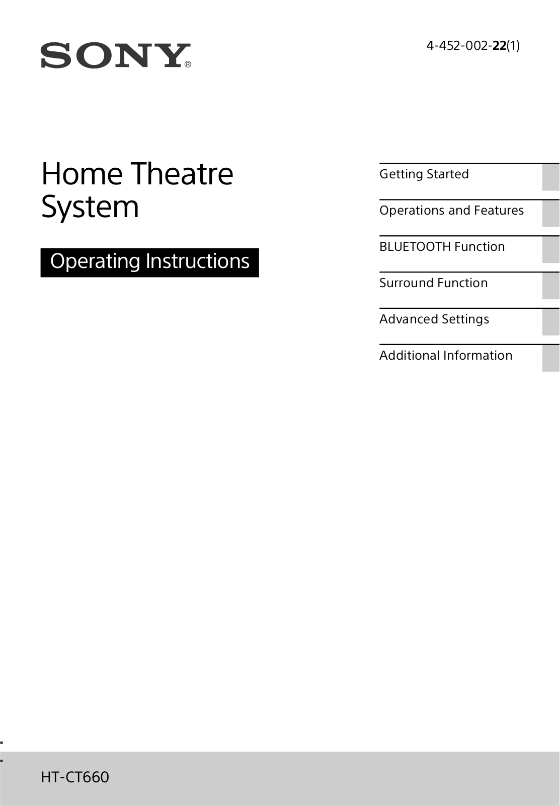 Sony SA-CT660, SA-WCT660 Operating Instructions Manual