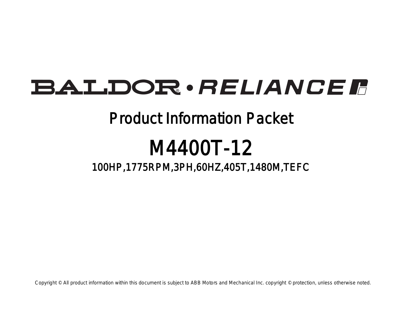 Baldor M4400T-12 Product Information Sheet