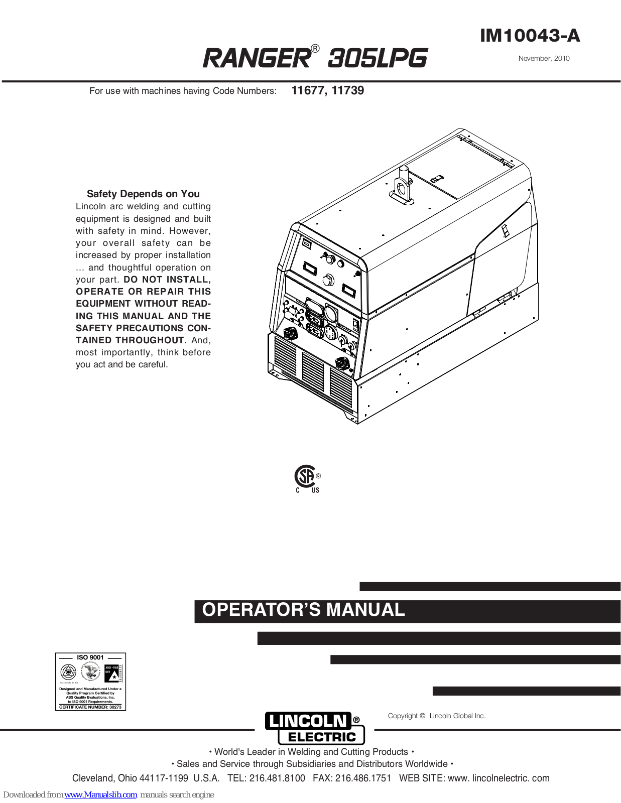 Lincoln Electric RANGER 305LPG IM10043-A, RANGER 305LPG Operator's Manual