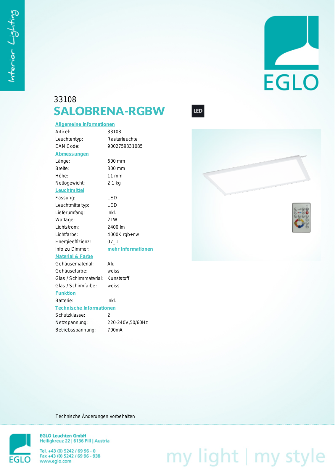 Eglo 33107 Service Manual