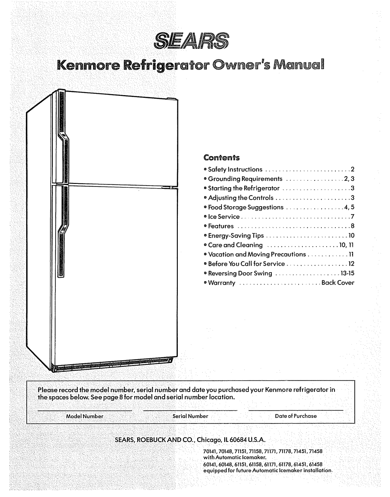 Kenmore 3639711782, 3639711781, 3639711712, 3639711711, 3639711586 Owner’s Manual