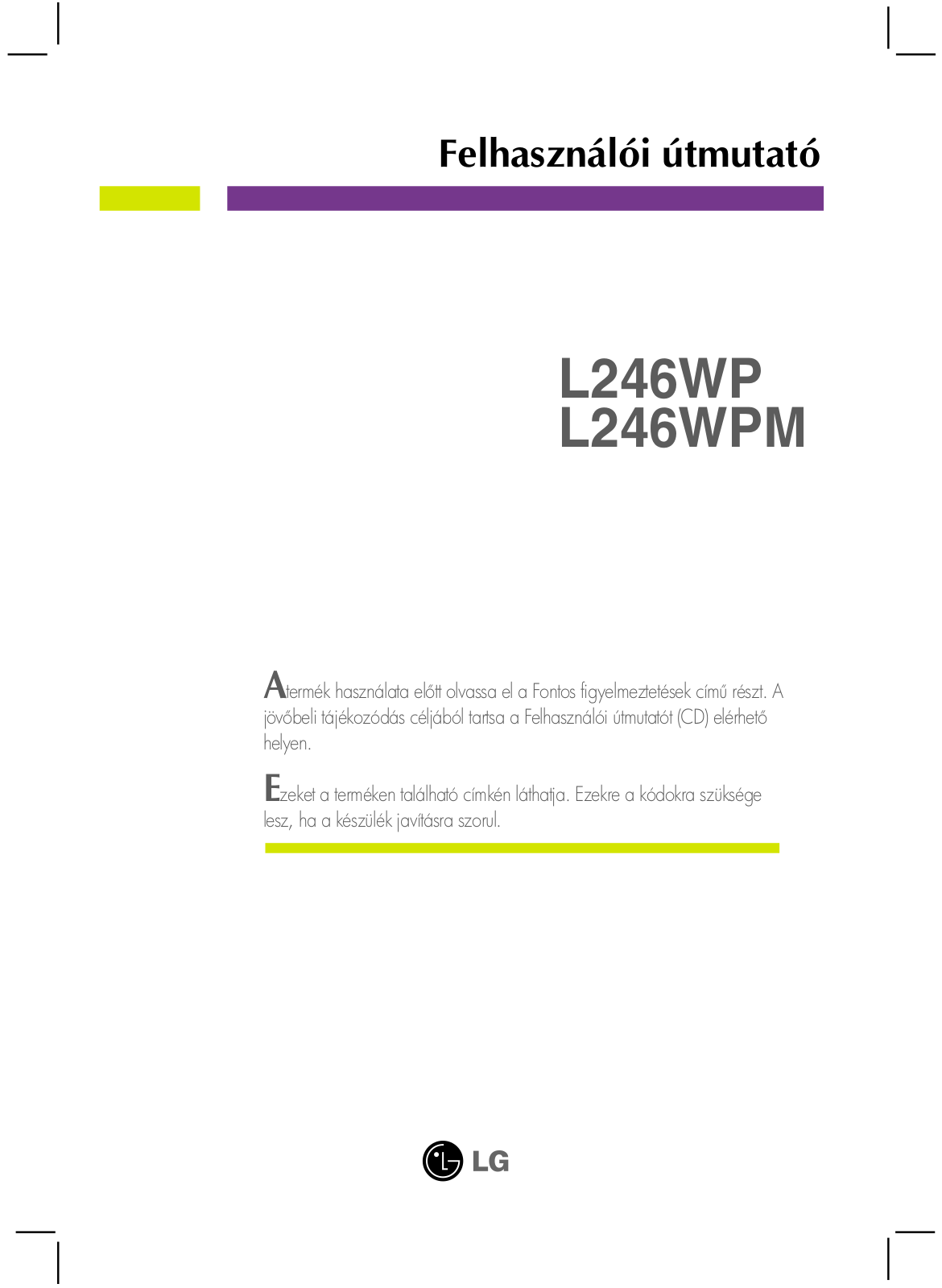 LG L246WP-BN User manual