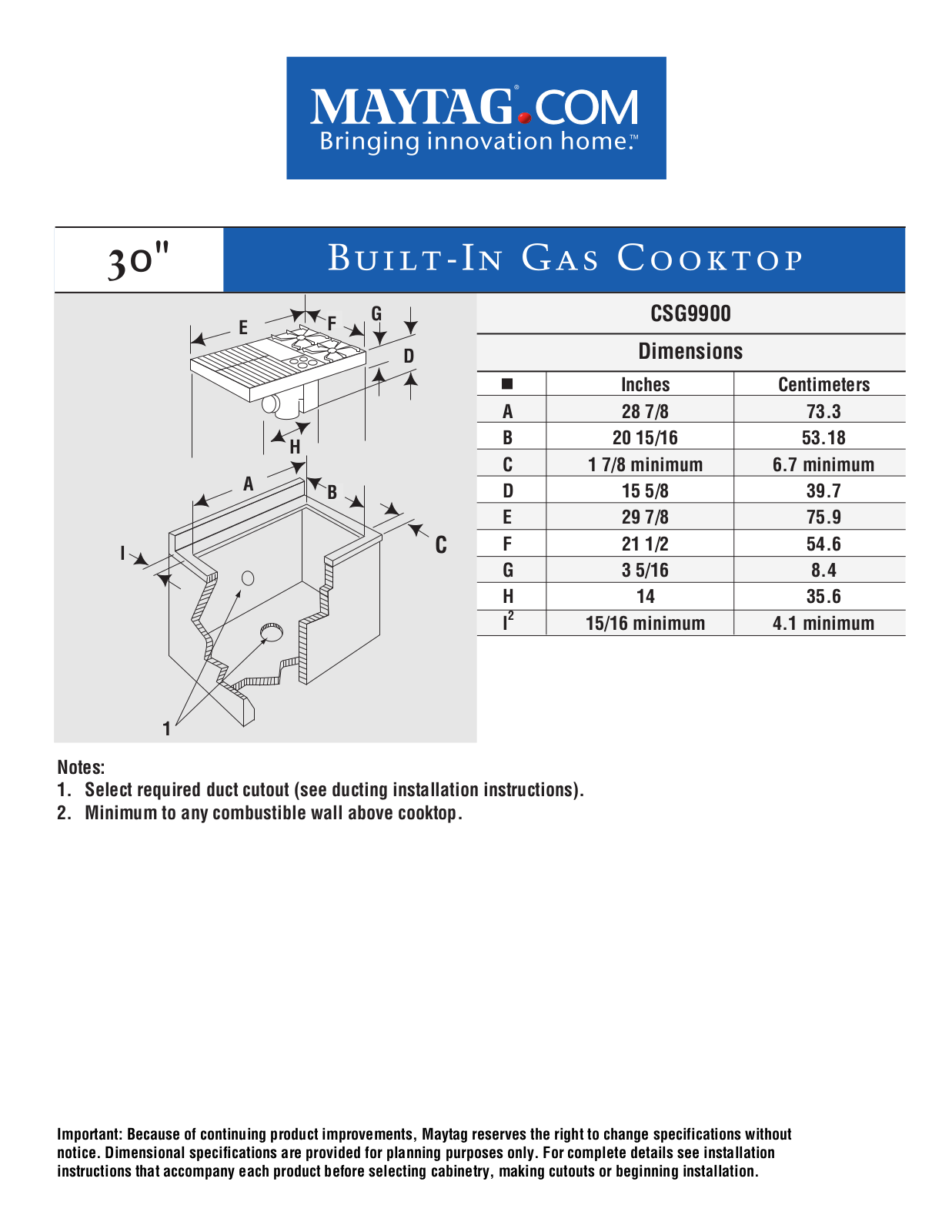 Maytag CSG9900AAE, CSG9900AAB Dimension Guide