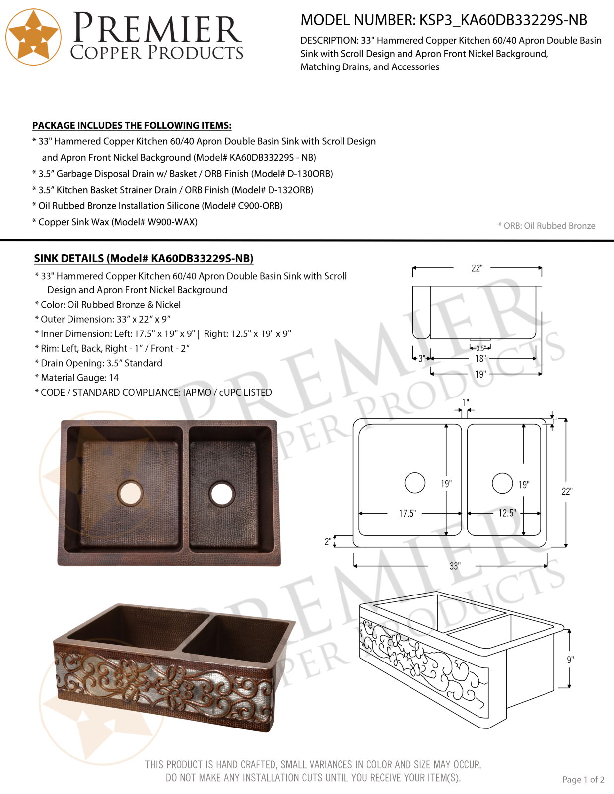 Premier Copper Products IER1969 Specifications - ManualMachine.com