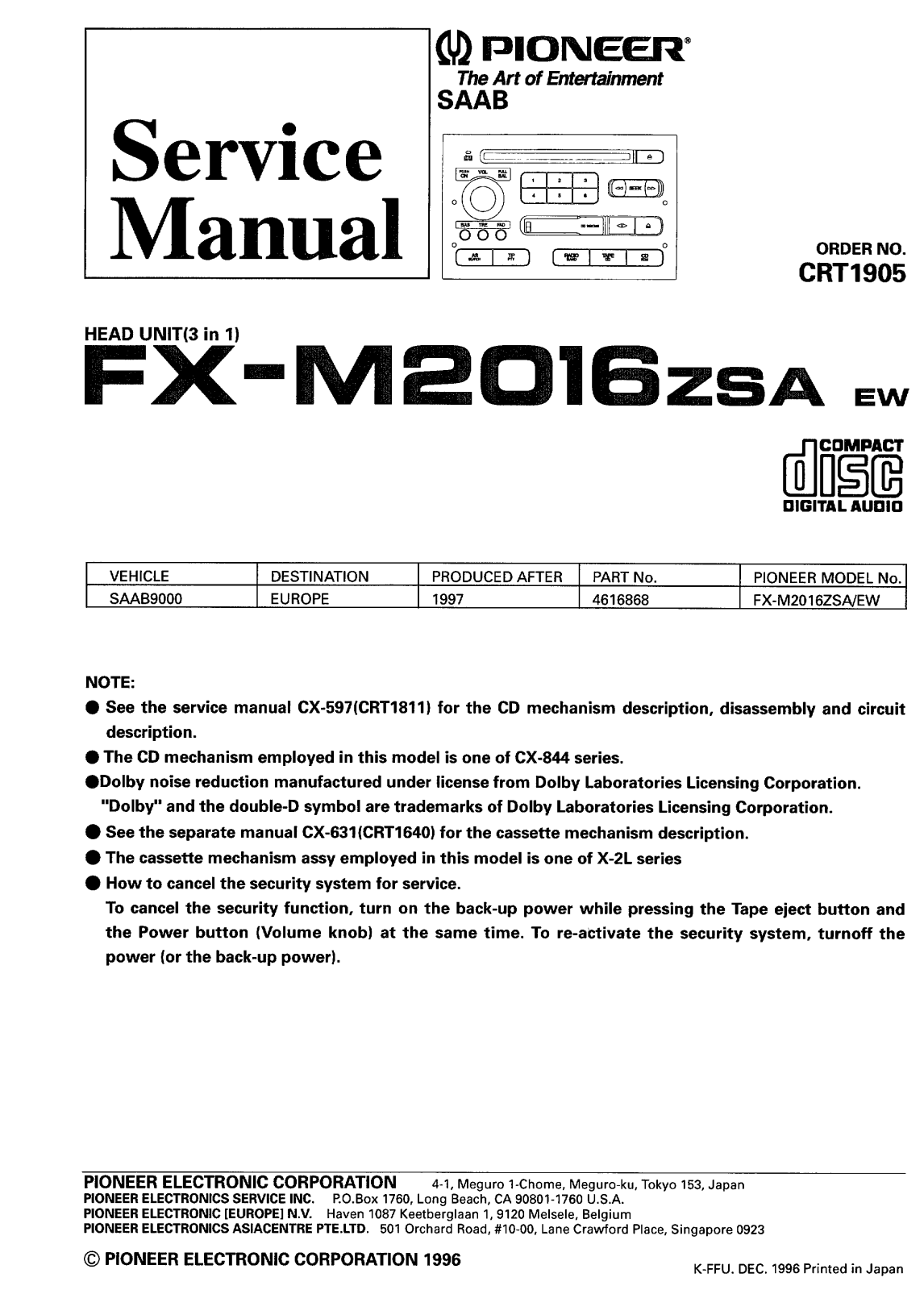 Pioneer FXM-2016 Service manual