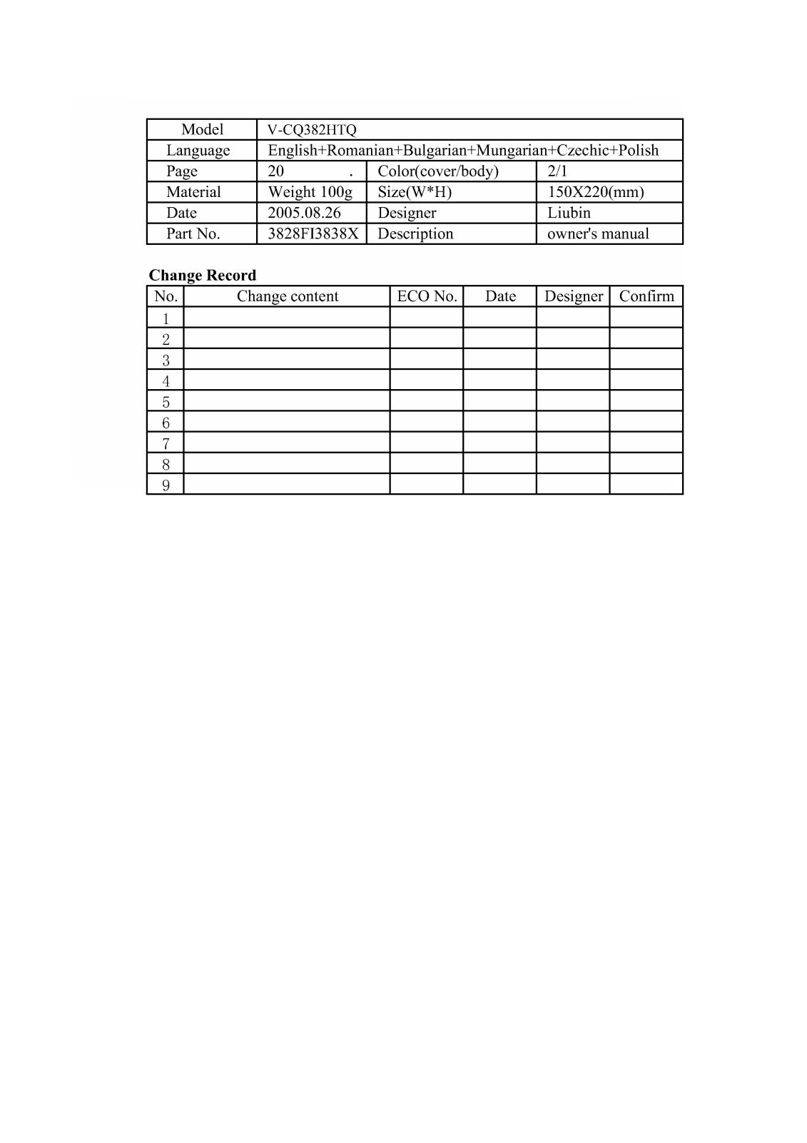 Lg V-CQ382HTQ User Manual