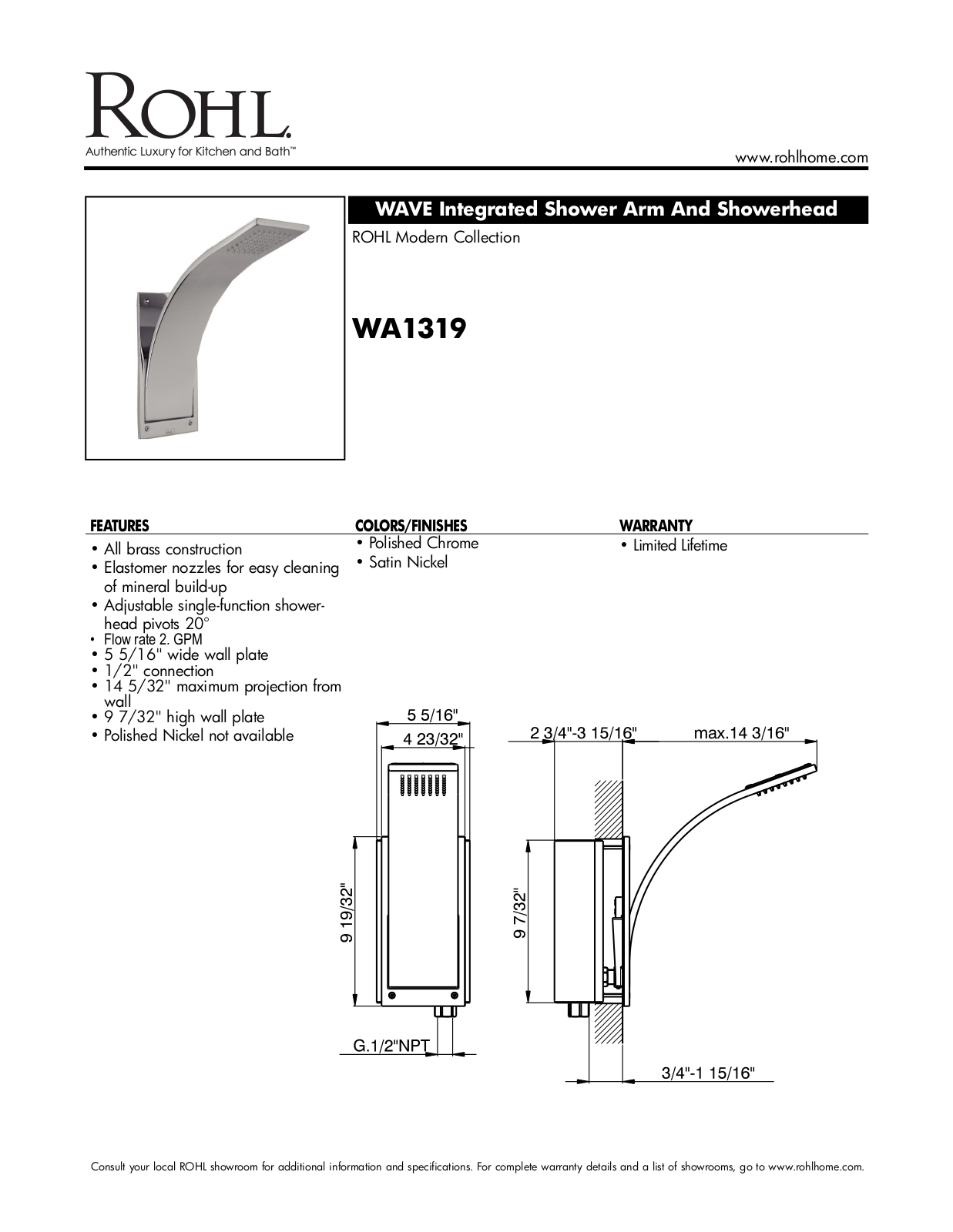 Rohl WA1319APC User Manual