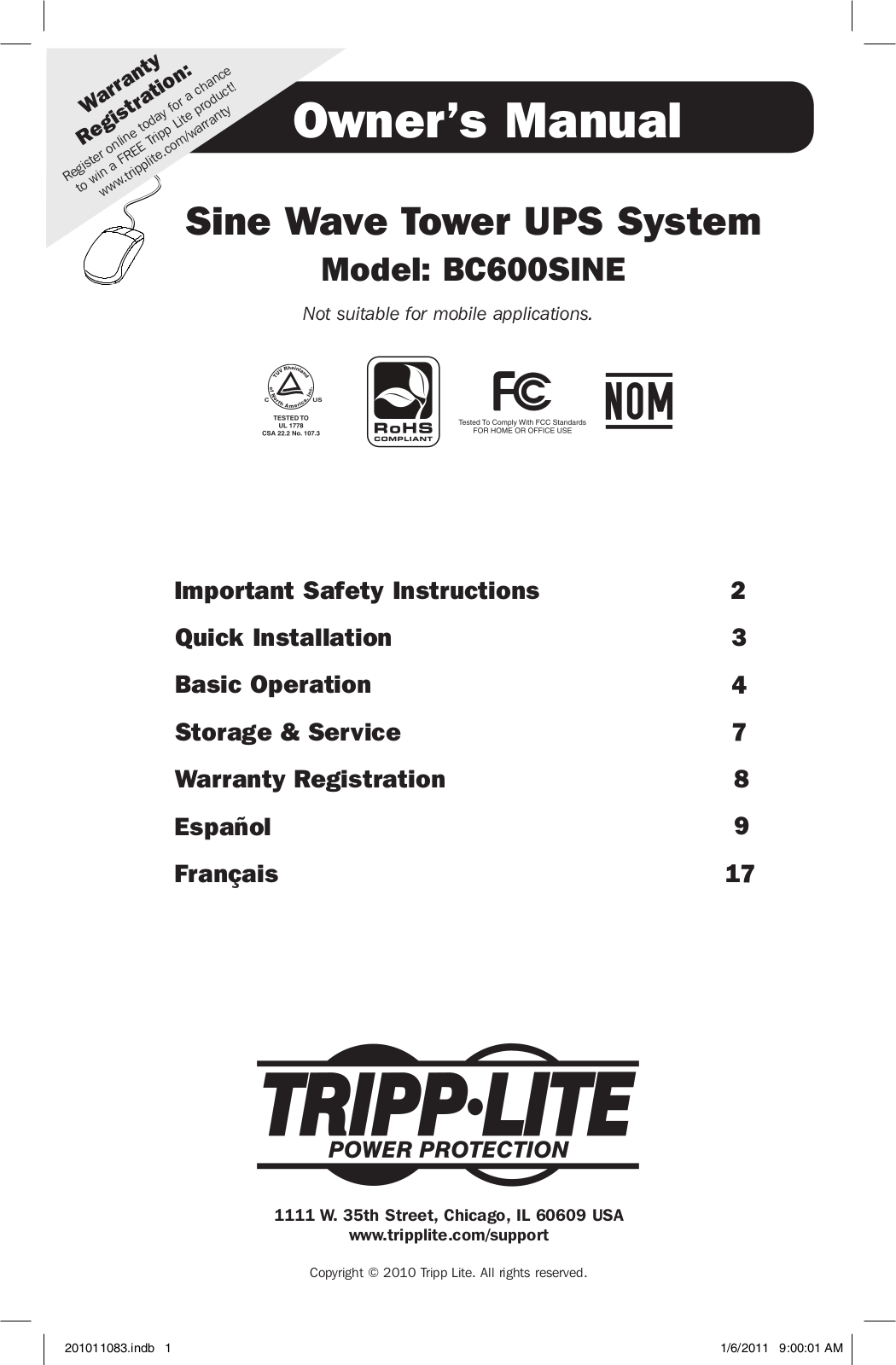 Tripp Lite BC600SINE User Manual