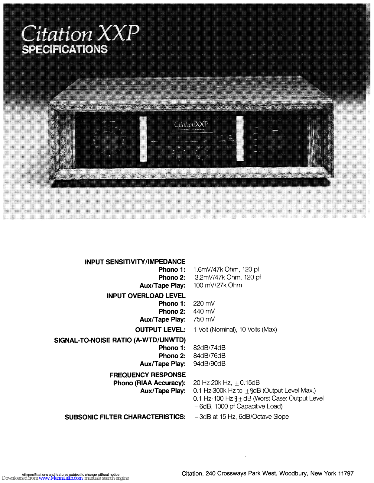 Citation XXP Specifications