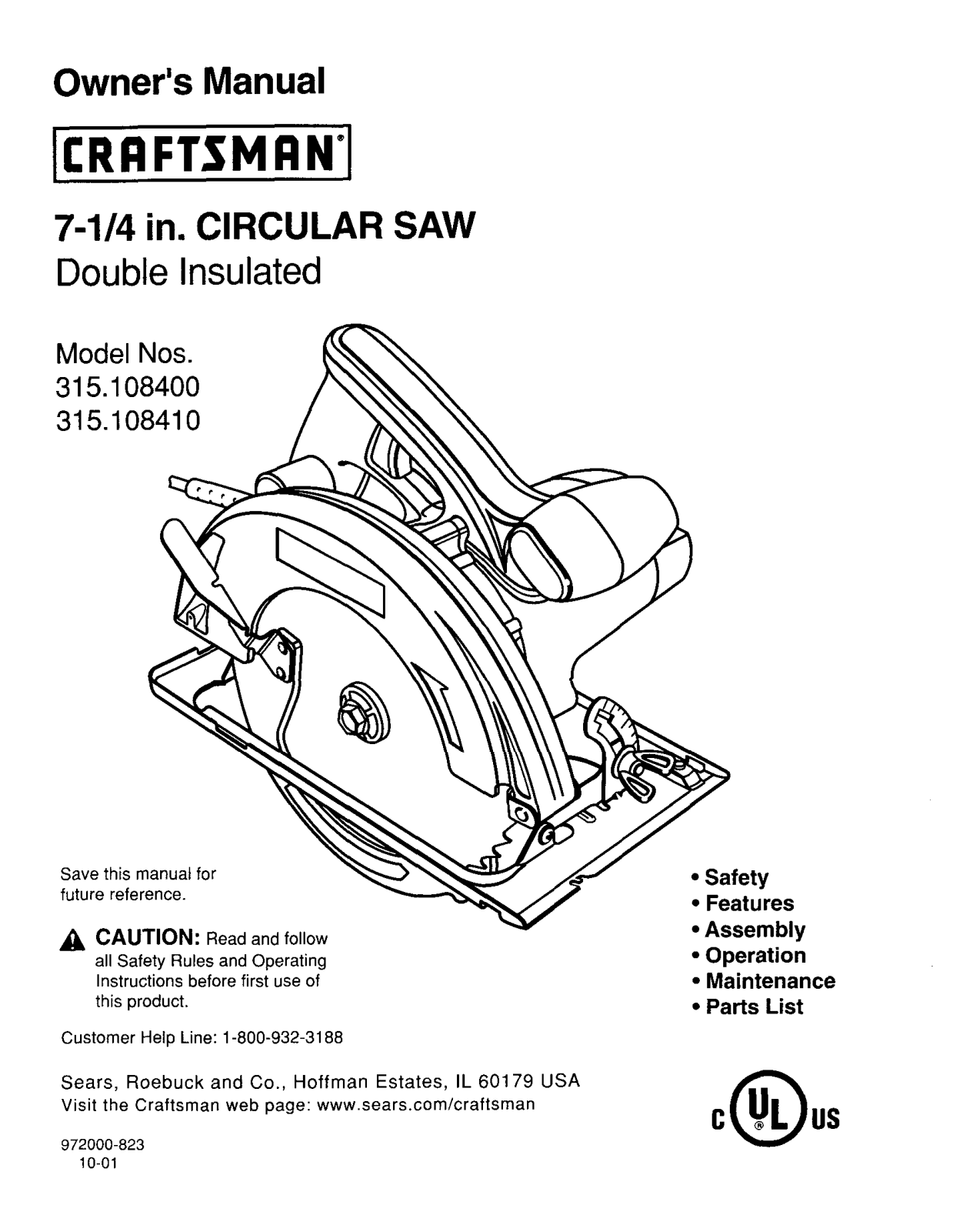Craftsman 315.108410 User Manual