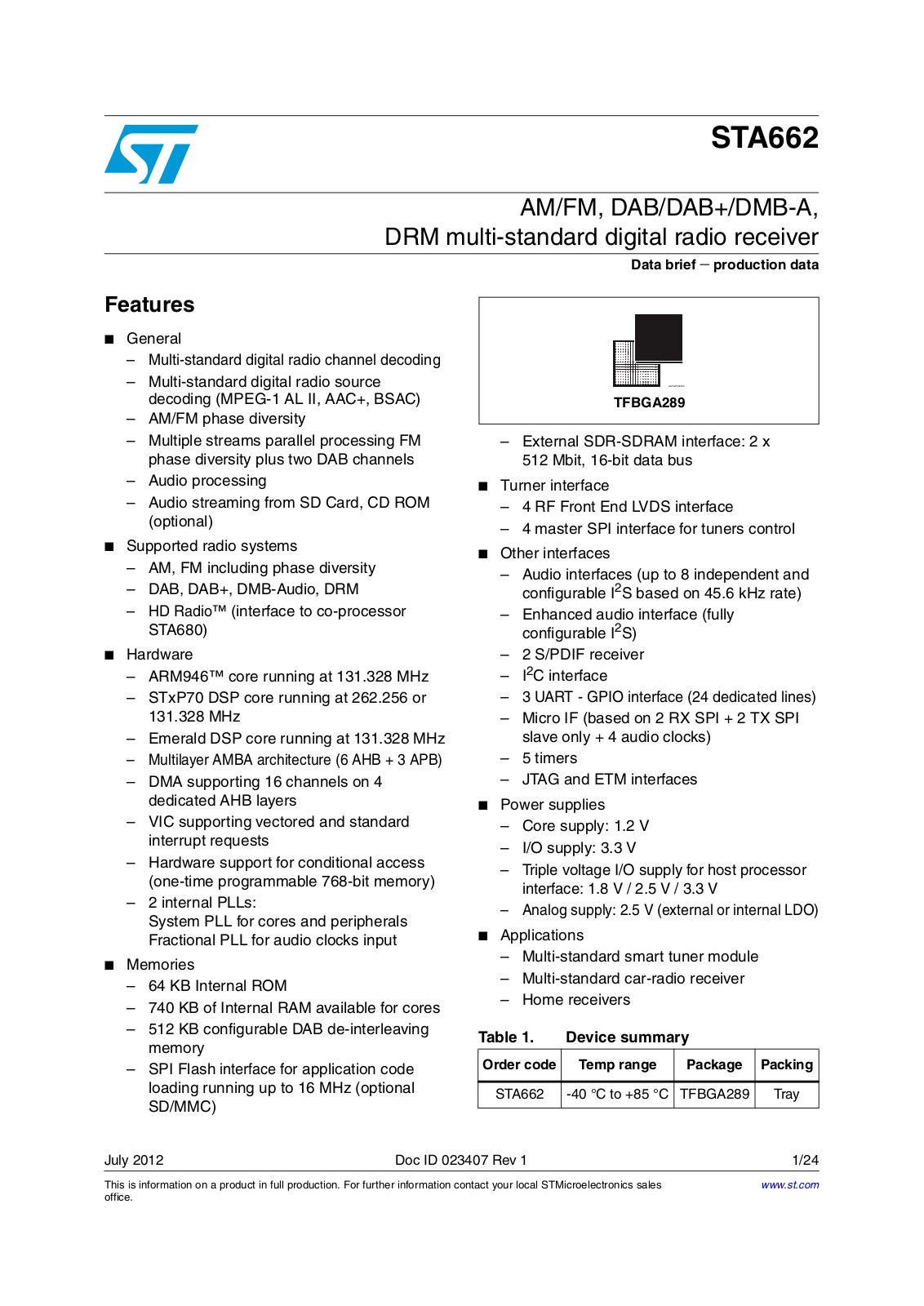 ST STA662 User Manual