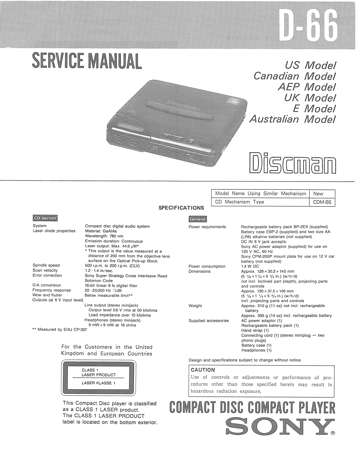 Sony D-66 Service manual
