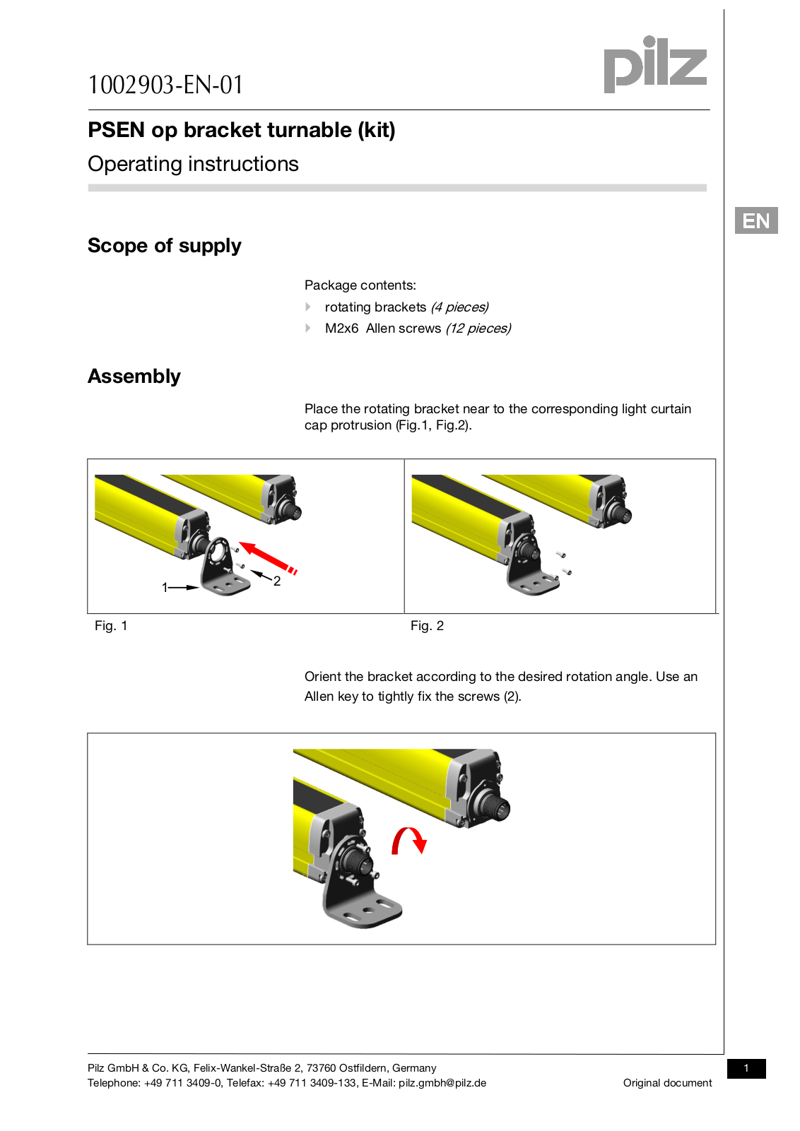 Pilz PSEN op bracket turnable User Manual