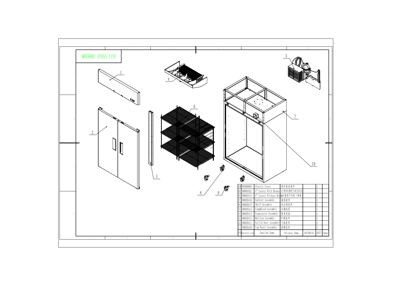 Atosa MBF8002 PARTS LIST