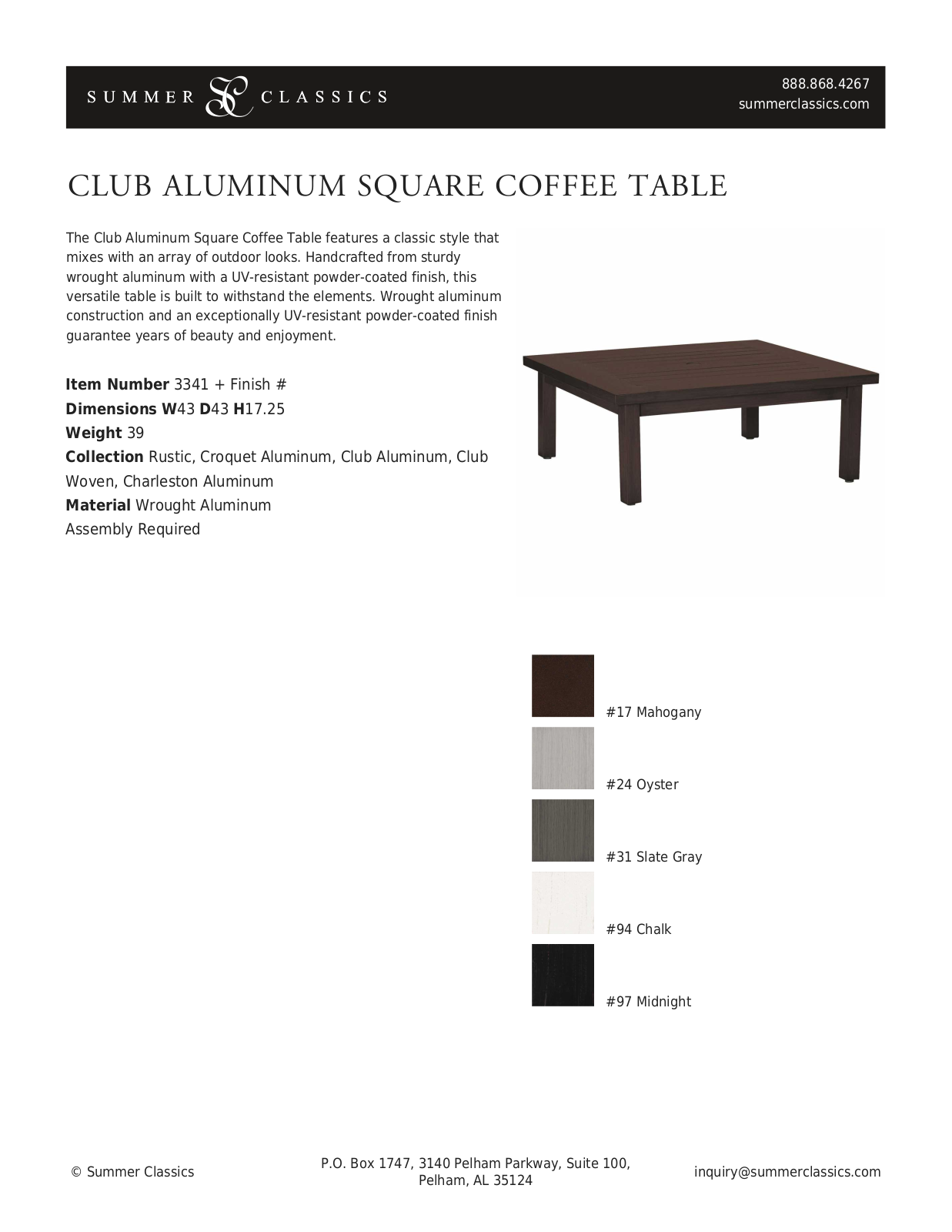 Summer Classics SL1857 Specifications - ManualMachine.com