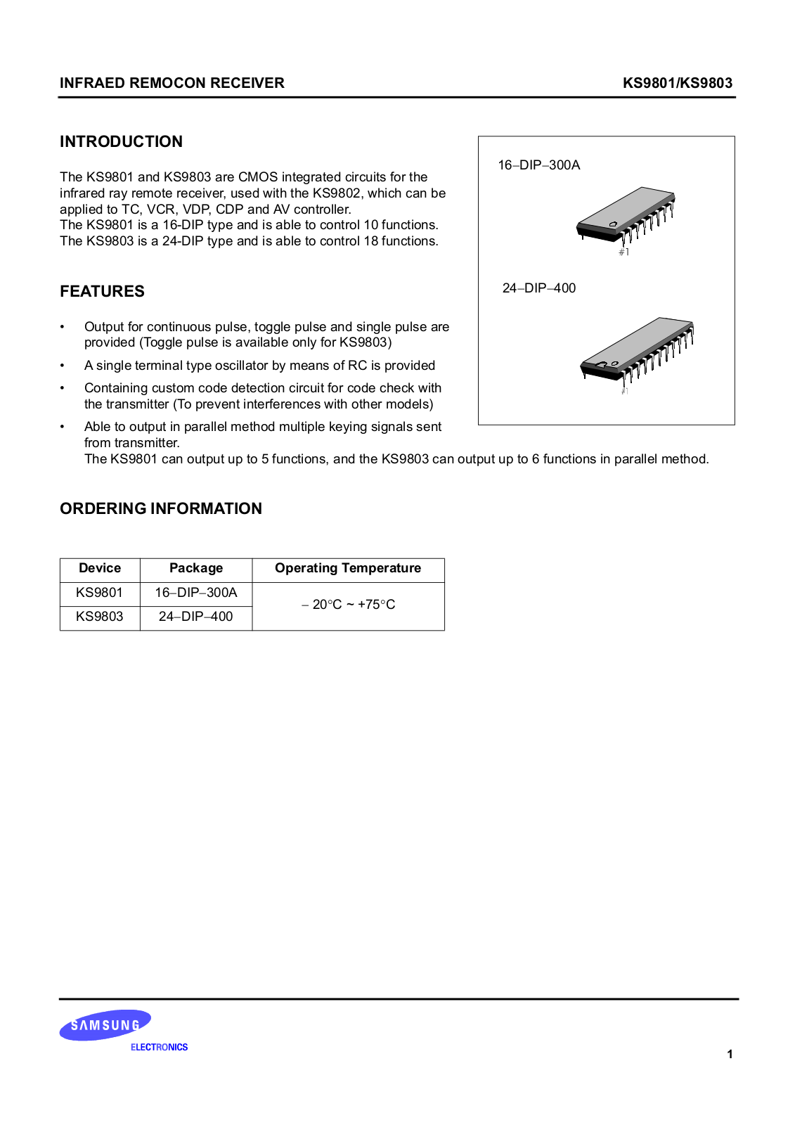 Samsung KS9803, KS9801 Datasheet