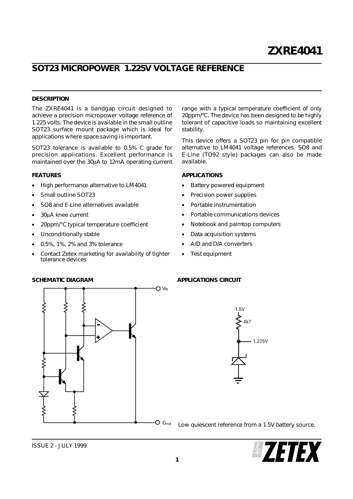 Zetex ZXRE4041FF, ZXRE4041FN8, ZXRE4041FR, ZXRE4041DN8, ZXRE4041DR Datasheet