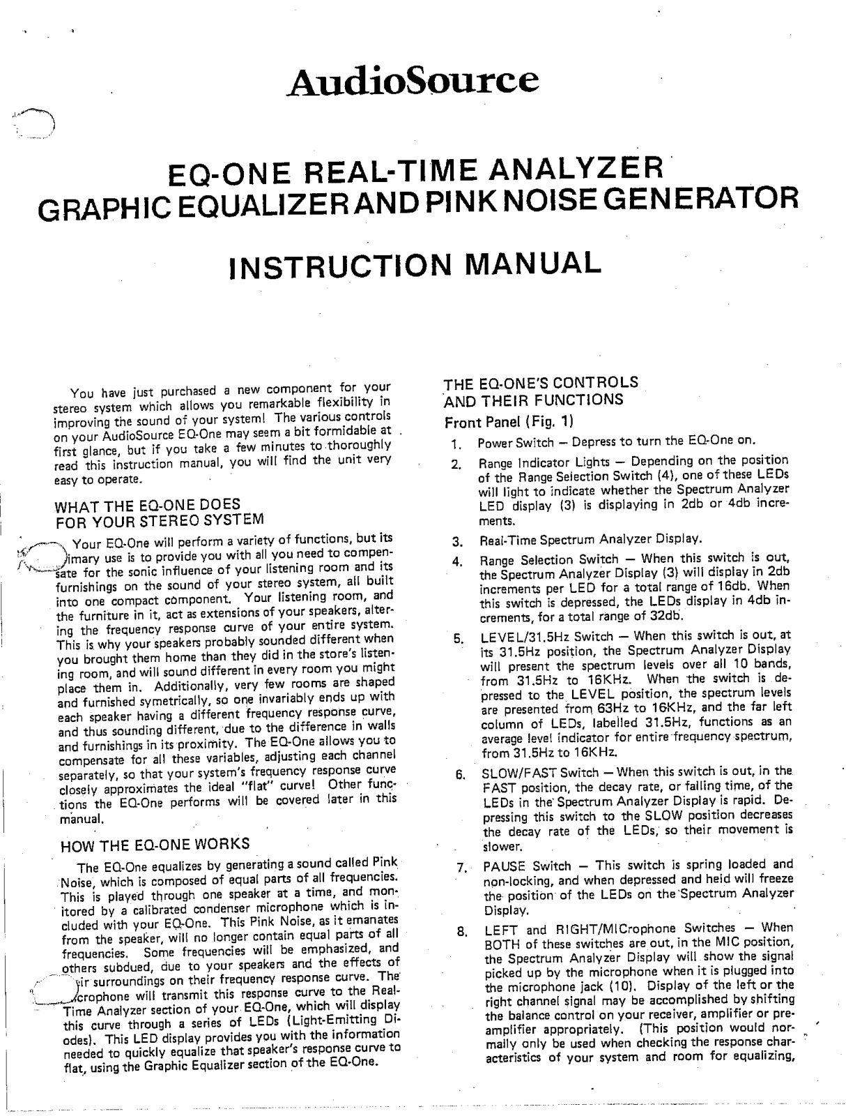 Audio Source EQOne Owner's Manual