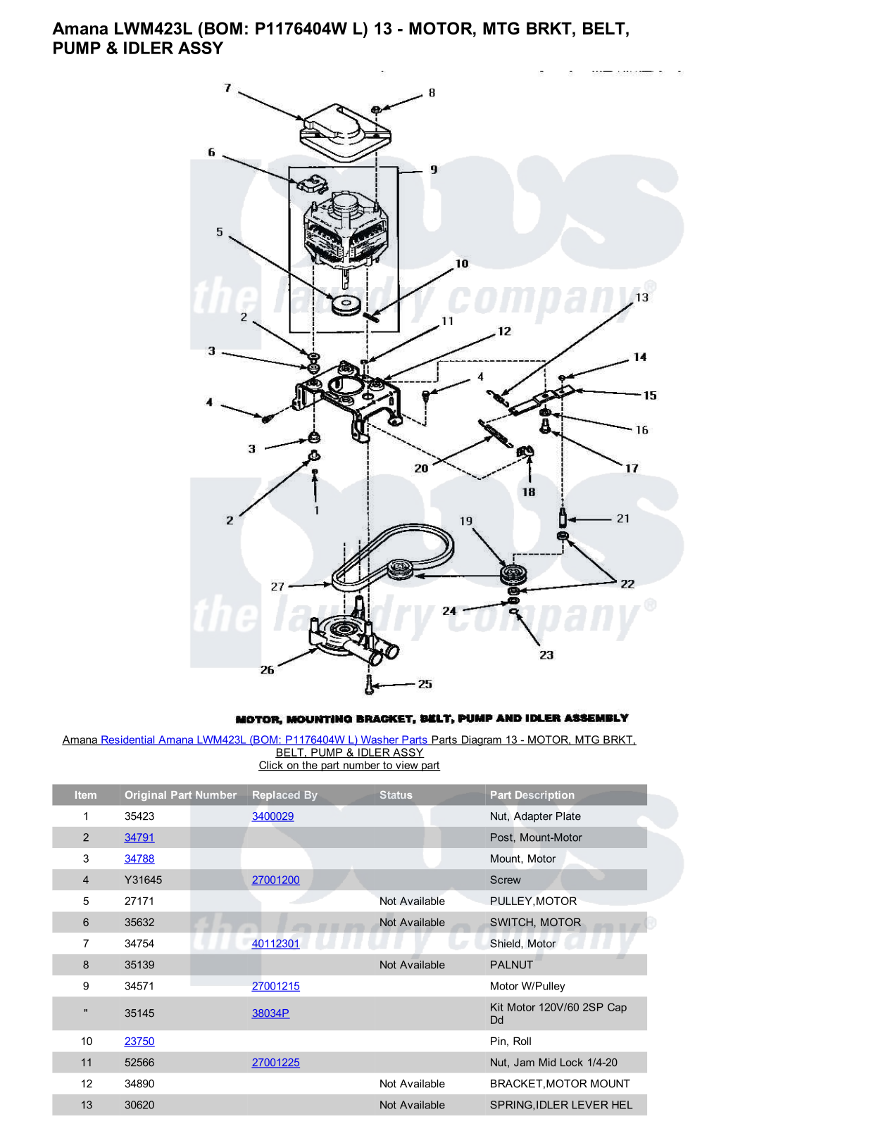 Amana LWM423L Parts Diagram