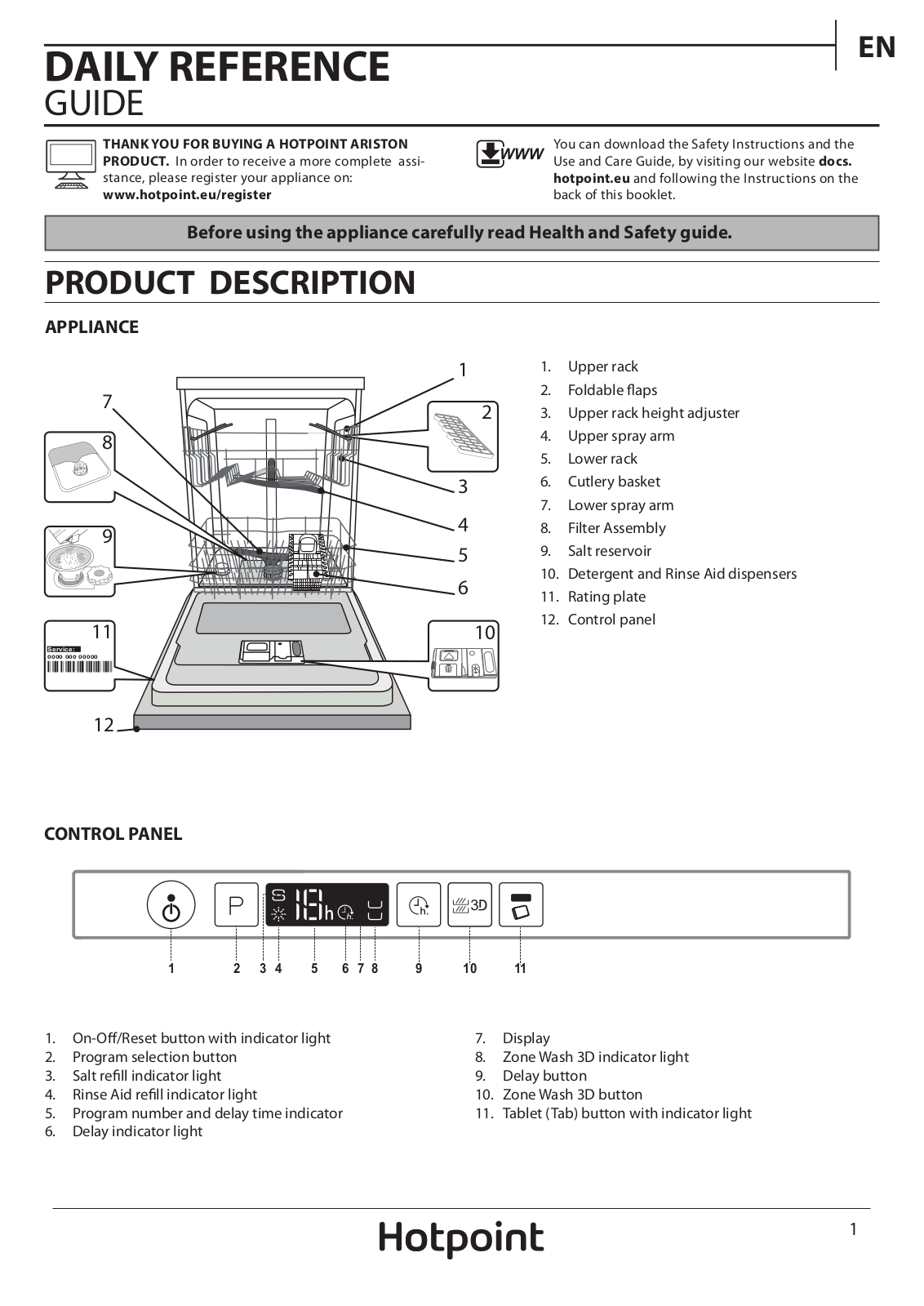 HOTPOINT HIO 3C24 W C UK Daily Reference Guide