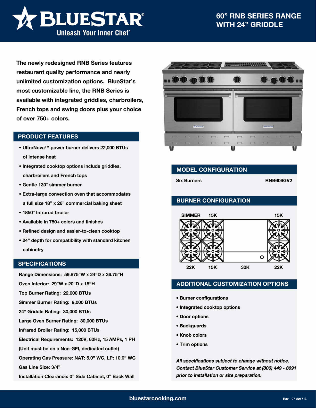 BlueStar RNB606GV2LCCPLT Specifications