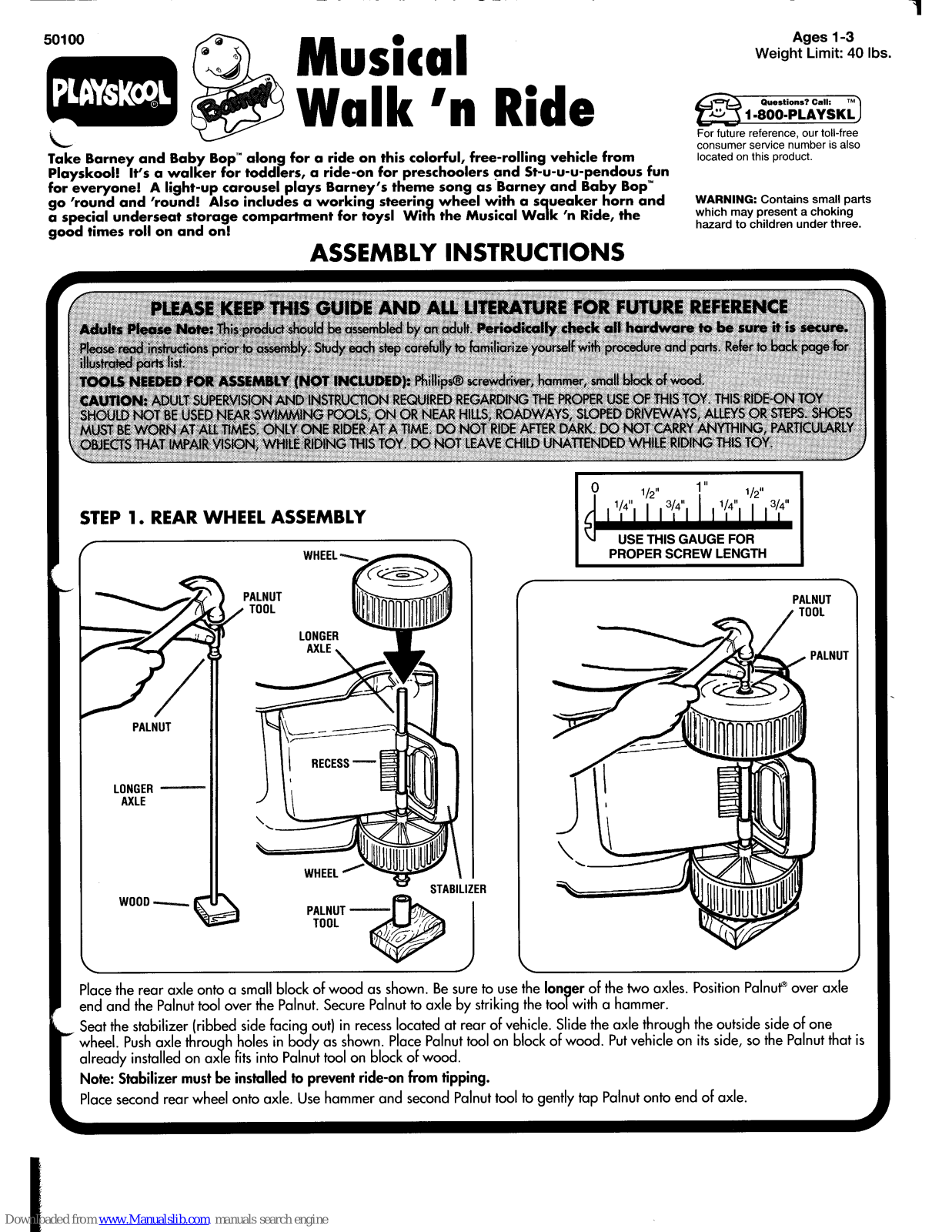 Playskool Musical Walk 'n Ride, 50100 Instructions Manual