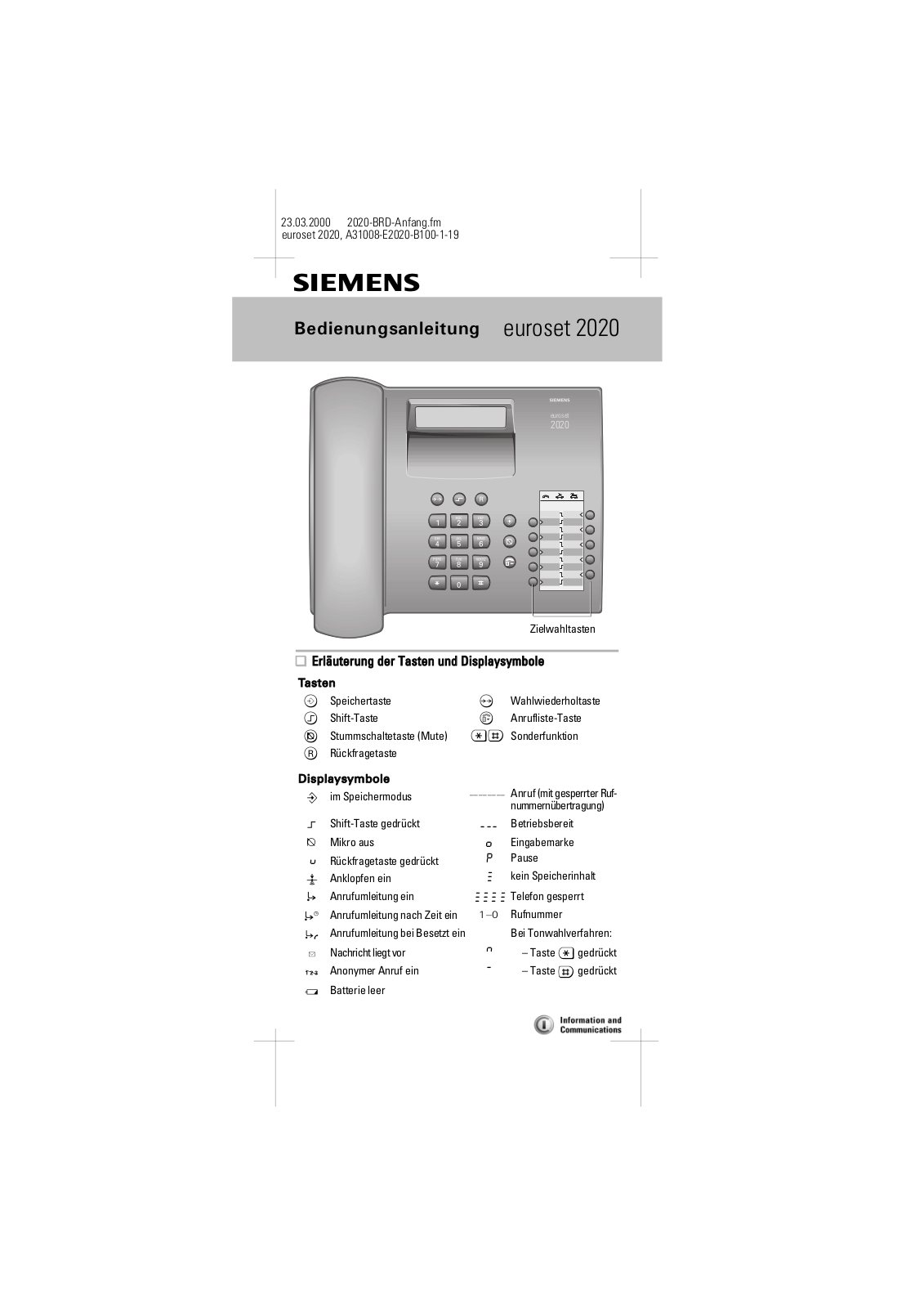 Siemens EUROSET 2020 User Manual