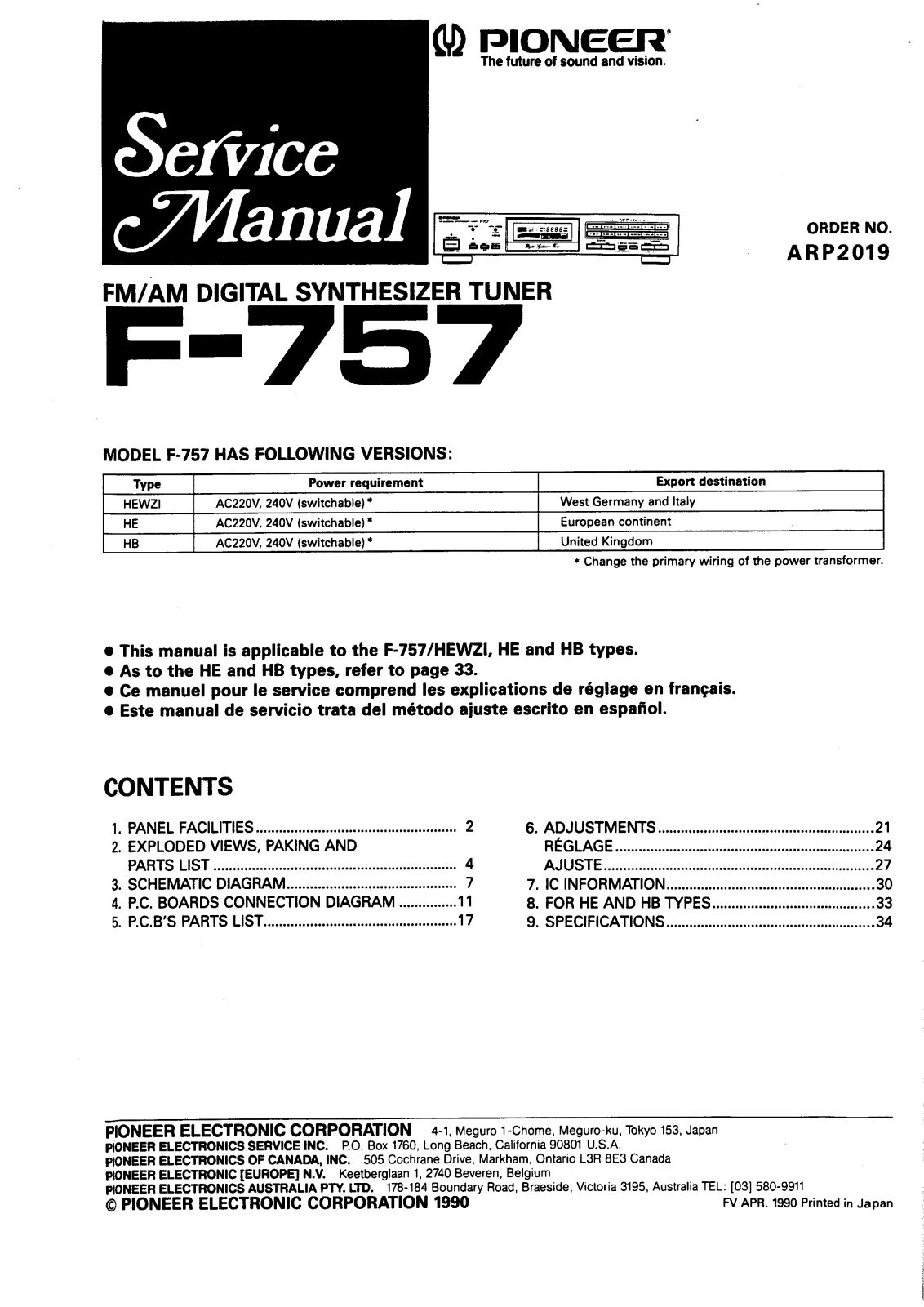 Pioneer F-757 Service manual