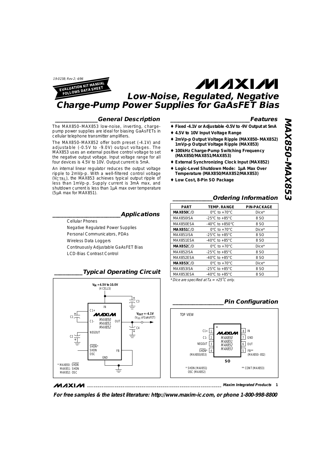 Maxim MAX853C-D, MAX853ESA, MAX851ESA, MAX851ISA, MAX852C-D Datasheet