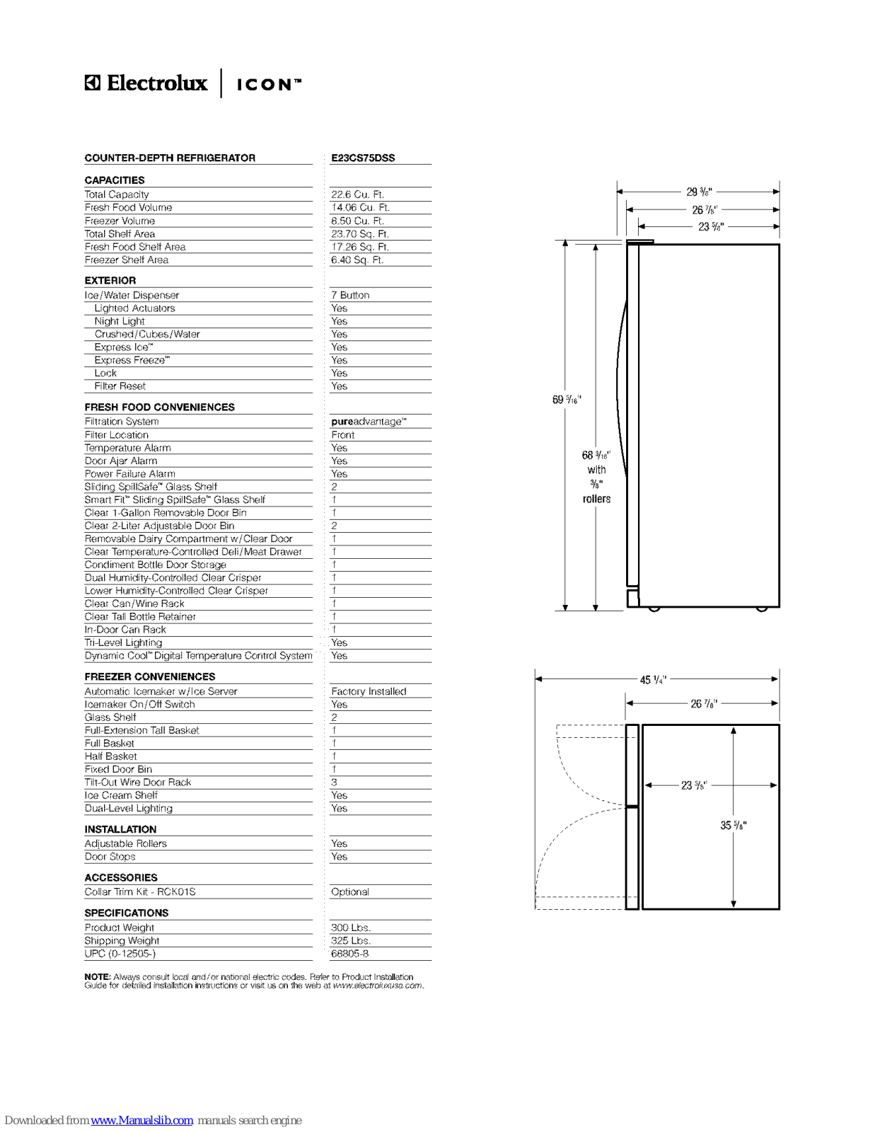 Electrolux ICON E23CS75DSS0, ICON E23CS75DSS Specification - ManualMachine.com