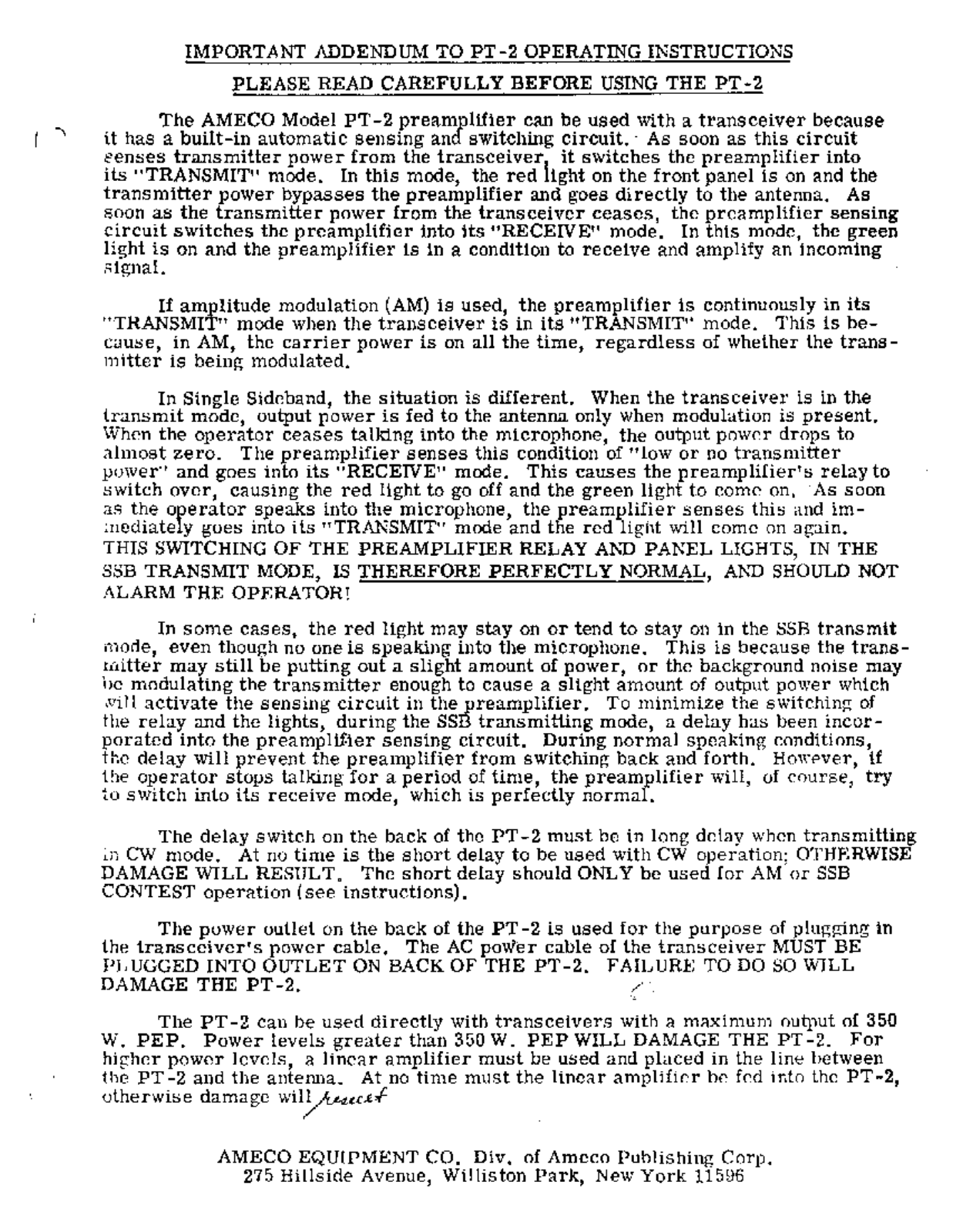 AMECO PT - 2 Operator Manual (PAGE 3)