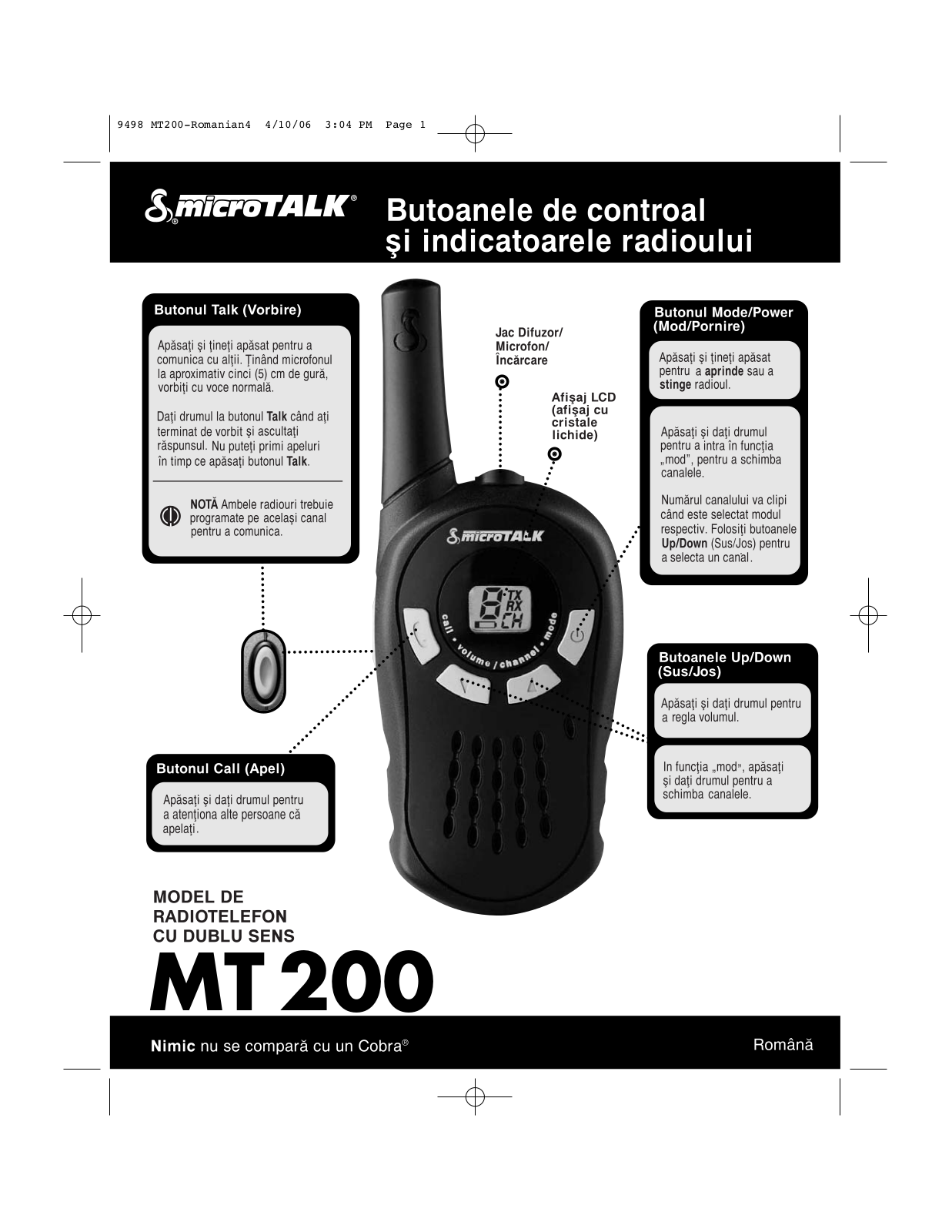 Cobra MT 200 QUICK START GUIDE