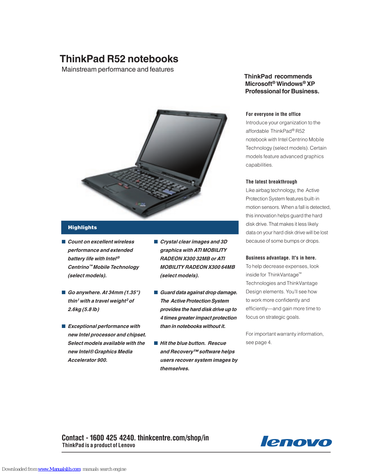 Lenovo 18496VU, 18605EU, 18499WU, ThinkPad R52 User Manual