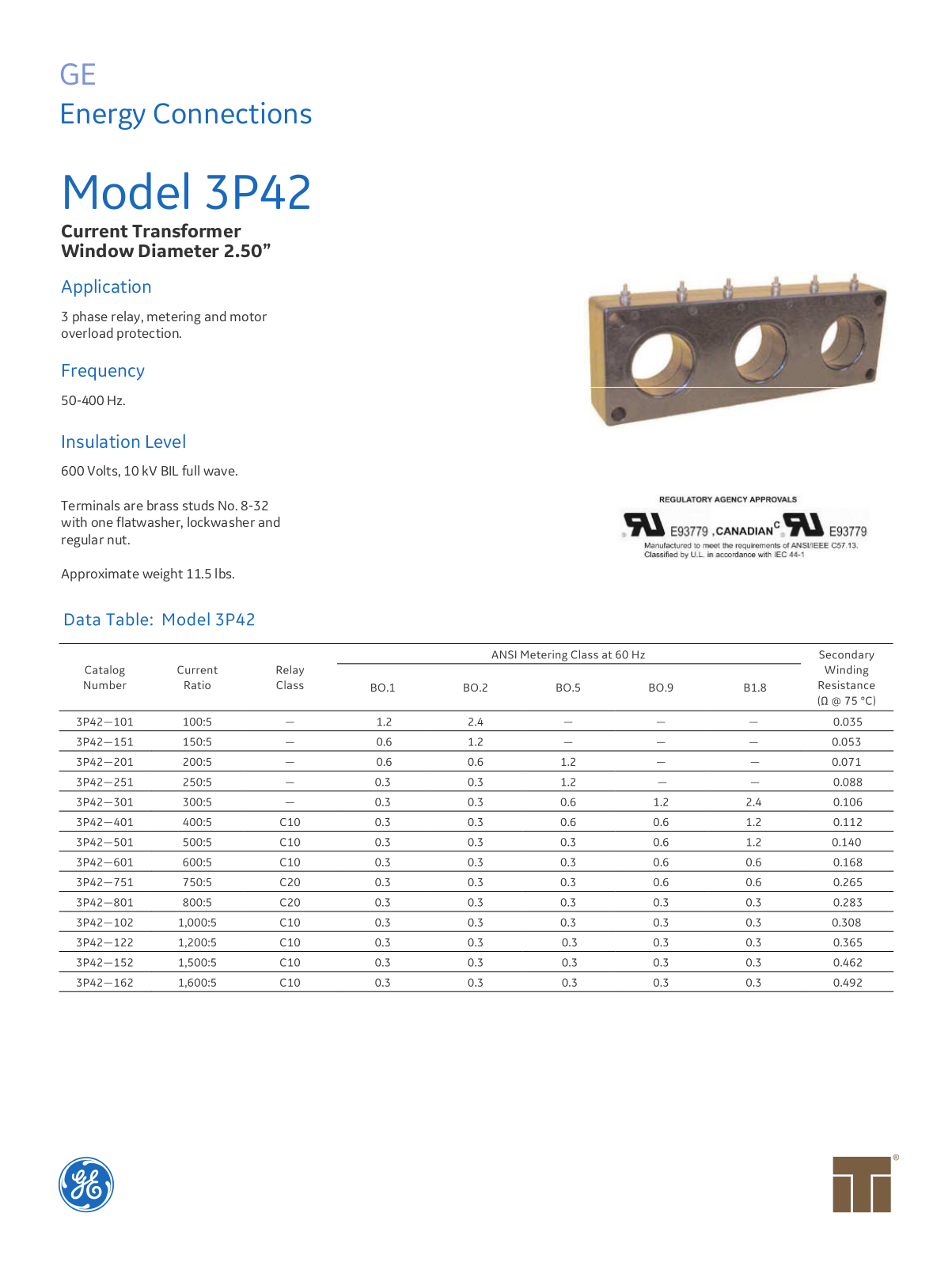 Instrument Transformer, Div of GE 3P42 Data Sheet