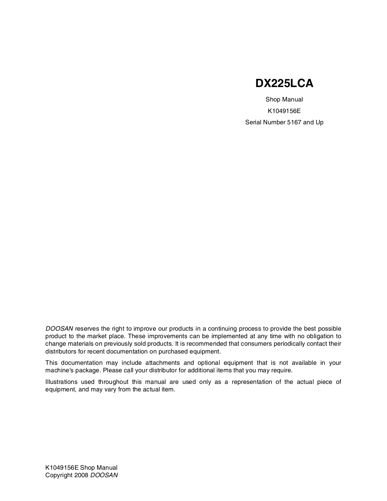 Doosan DX225LCA Service Manual