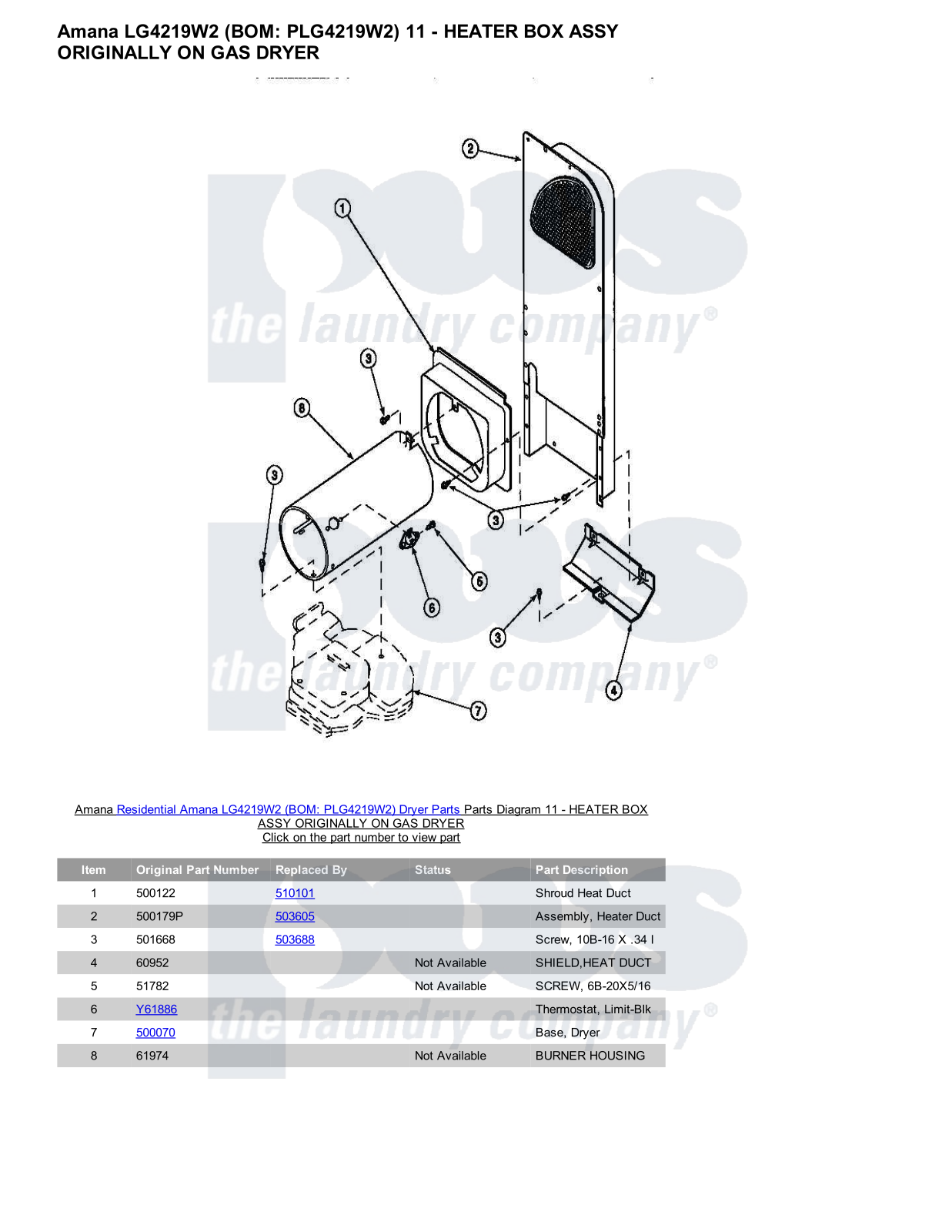 Amana LG4219W2 Parts Diagram