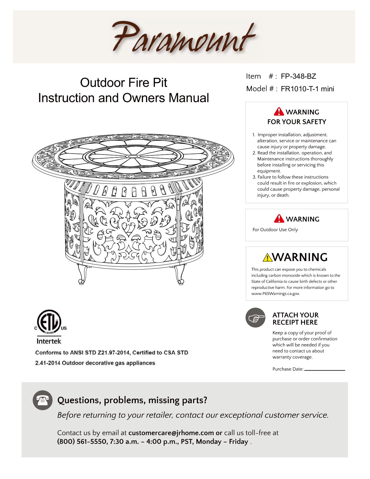 Paramount Fitness FR1010-T-1 mini Owner's Manual