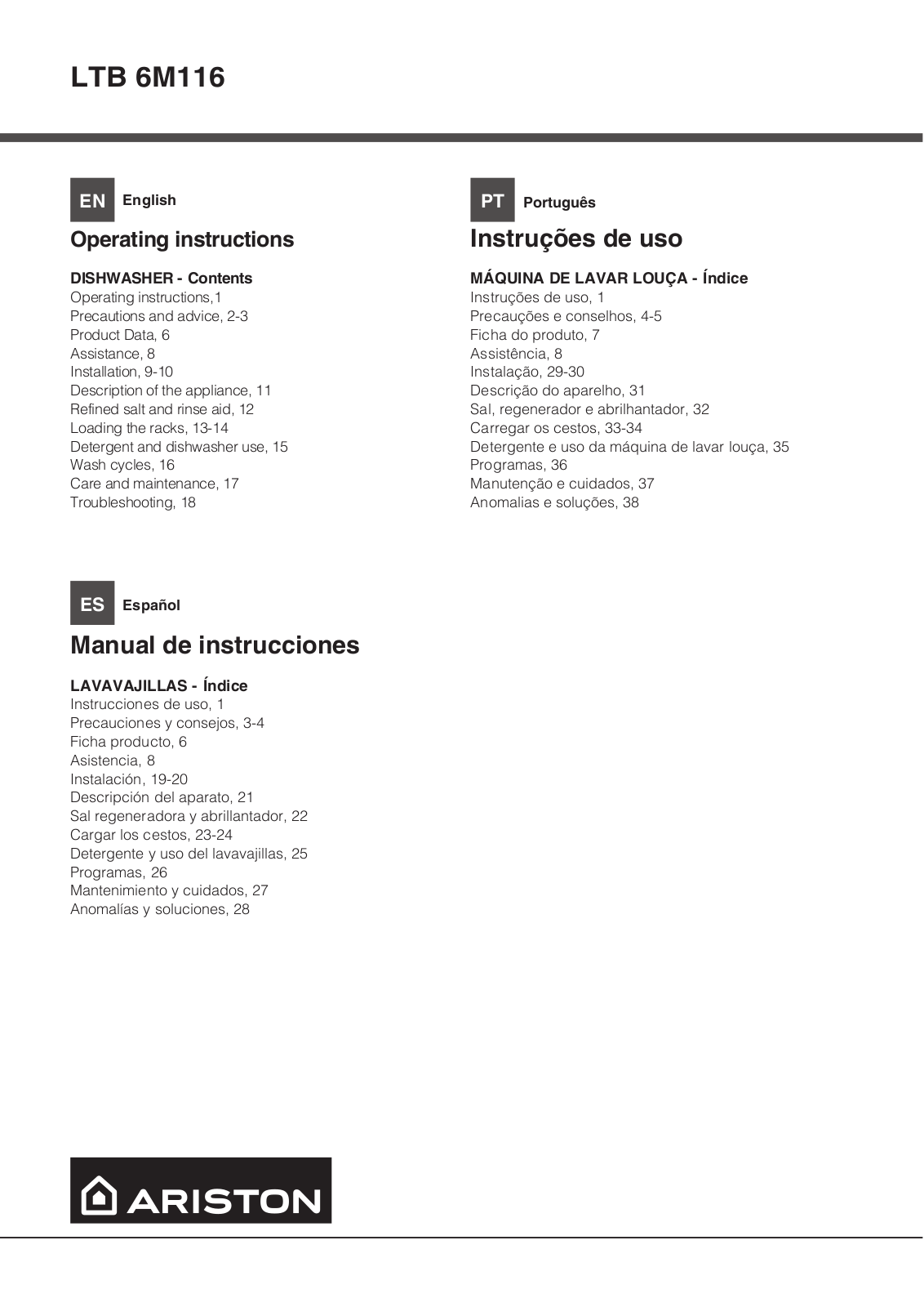 ARISTON LTB 6M116 C TW 60HZ User Manual