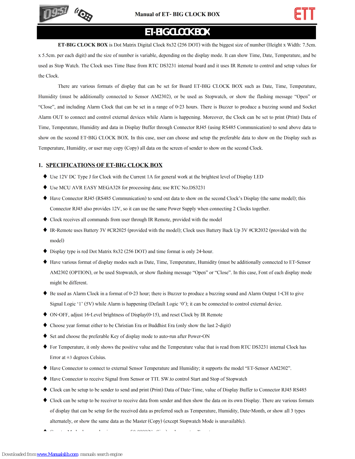 ETT ET-BIG CLOCK BOX User Manual - ManualMachine.com