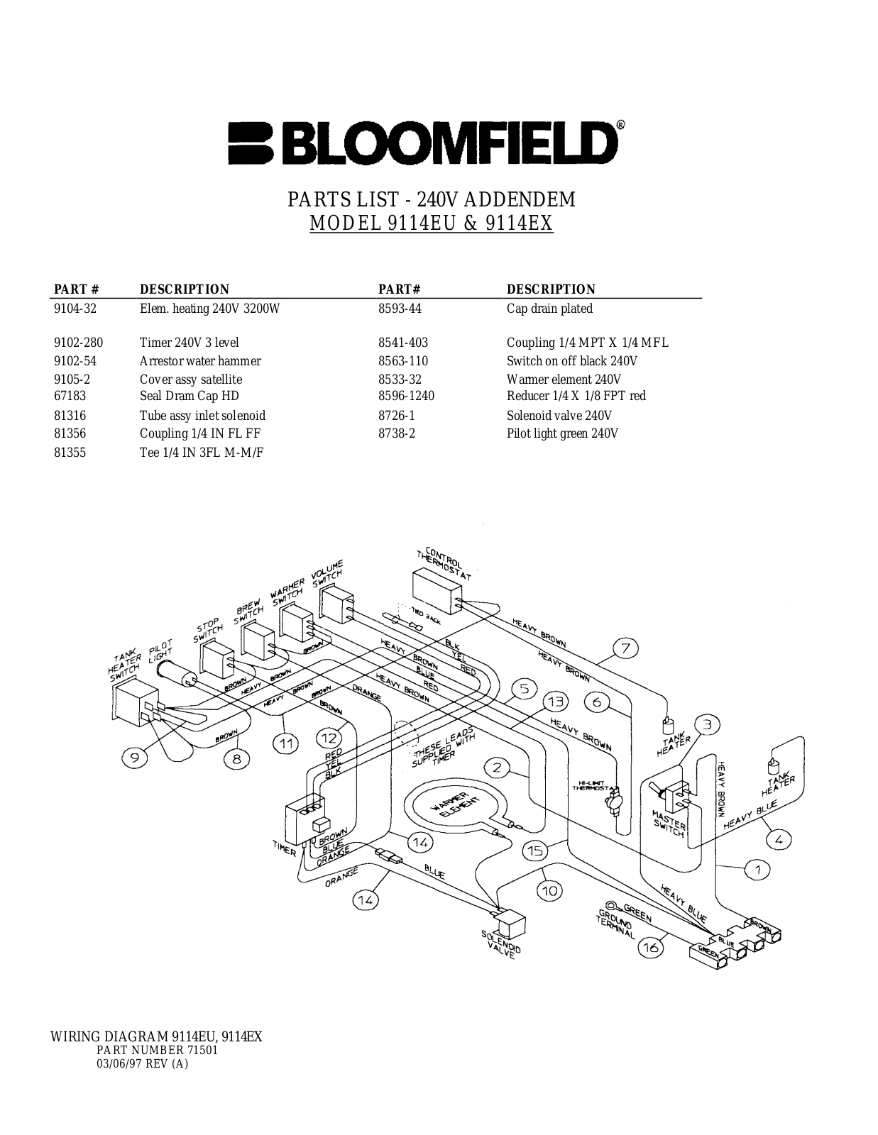 Bloomfield 9114EU, 9114EX Part Manual