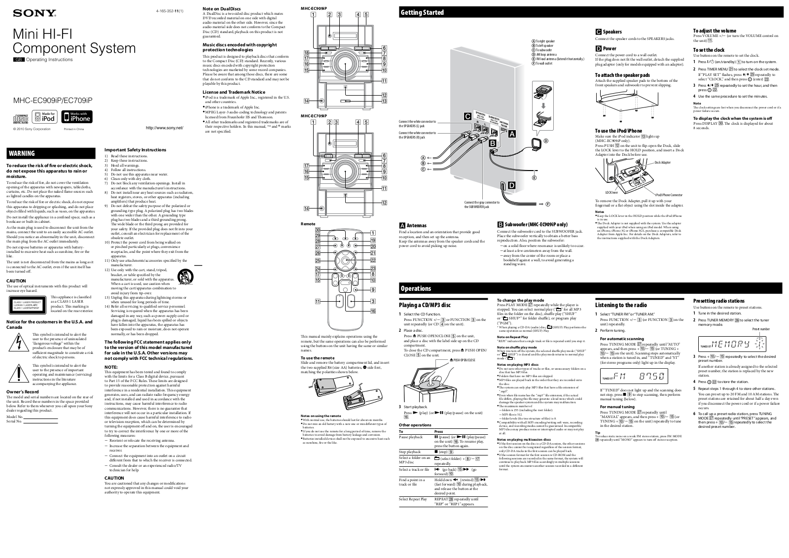 Sony MHC-EC909iP, MHC-EC709IP User Manual